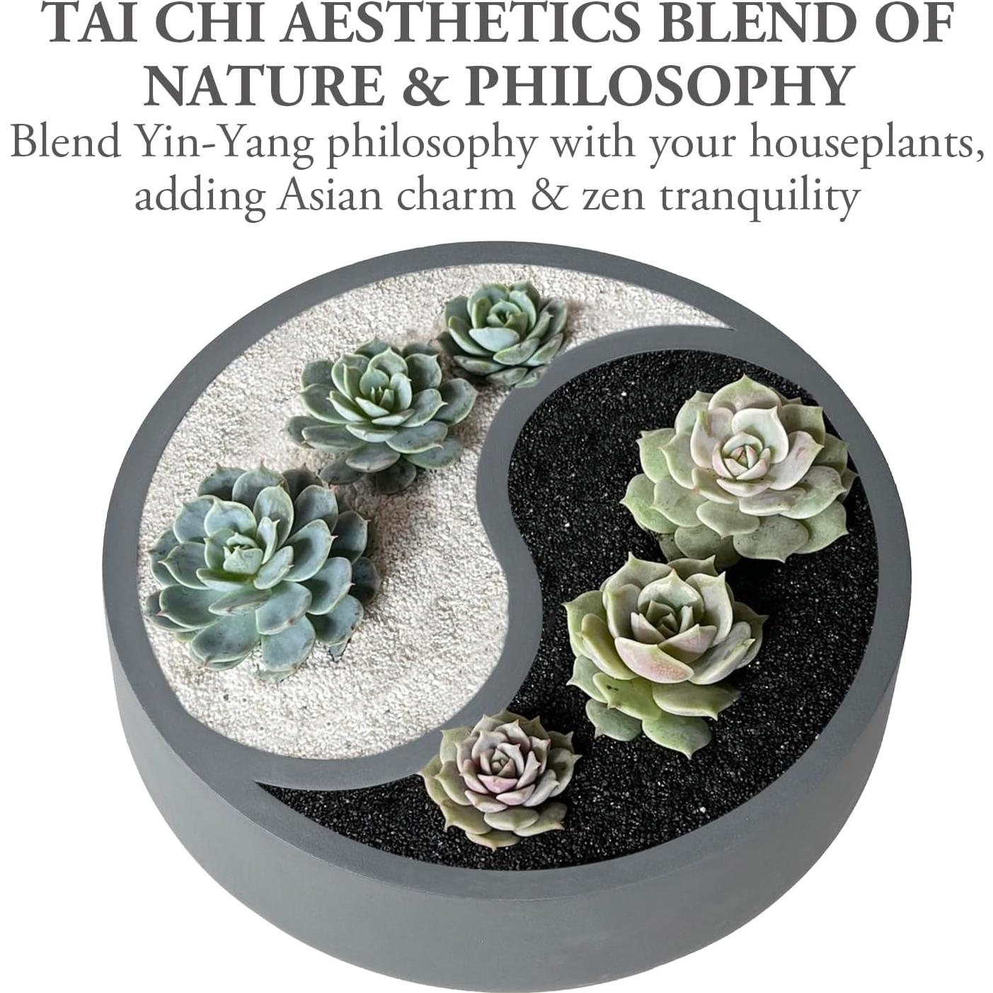 Maceta Yin Yang de Concreto Gris MyGift 24.1 cm con Drenaje