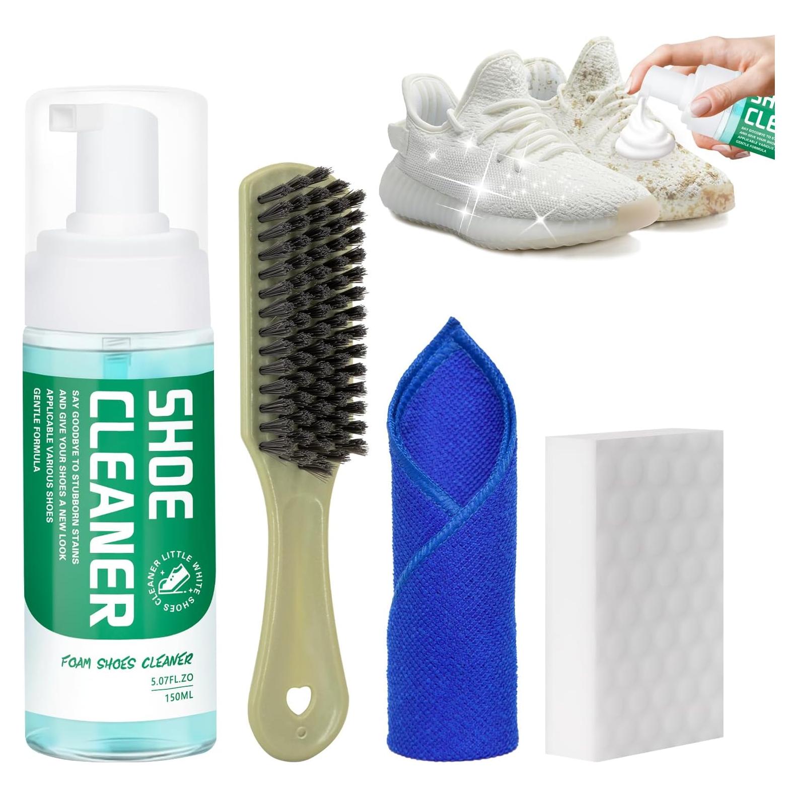 Kit Limpiador de Zapatos Blancos - Espuma, Cepillo y Toalla
