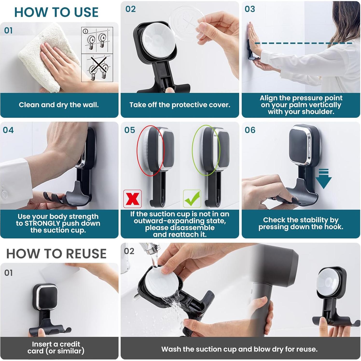 Soporte de Ventosa TAILI para Afeitadora y Toallas, Negro