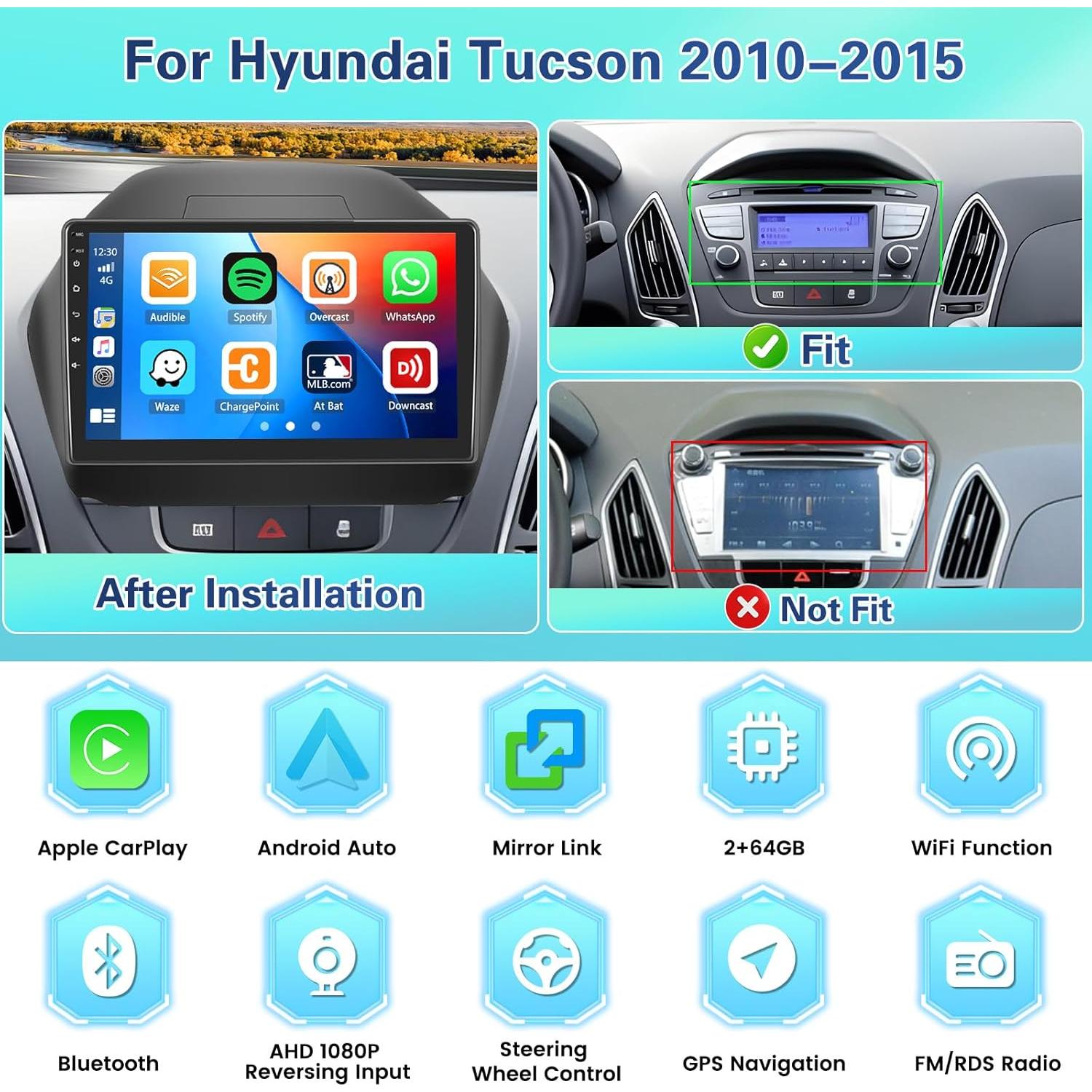 Estéreo Android 13 Fuluku 10.1" para Hyundai Tucson 2010-2015