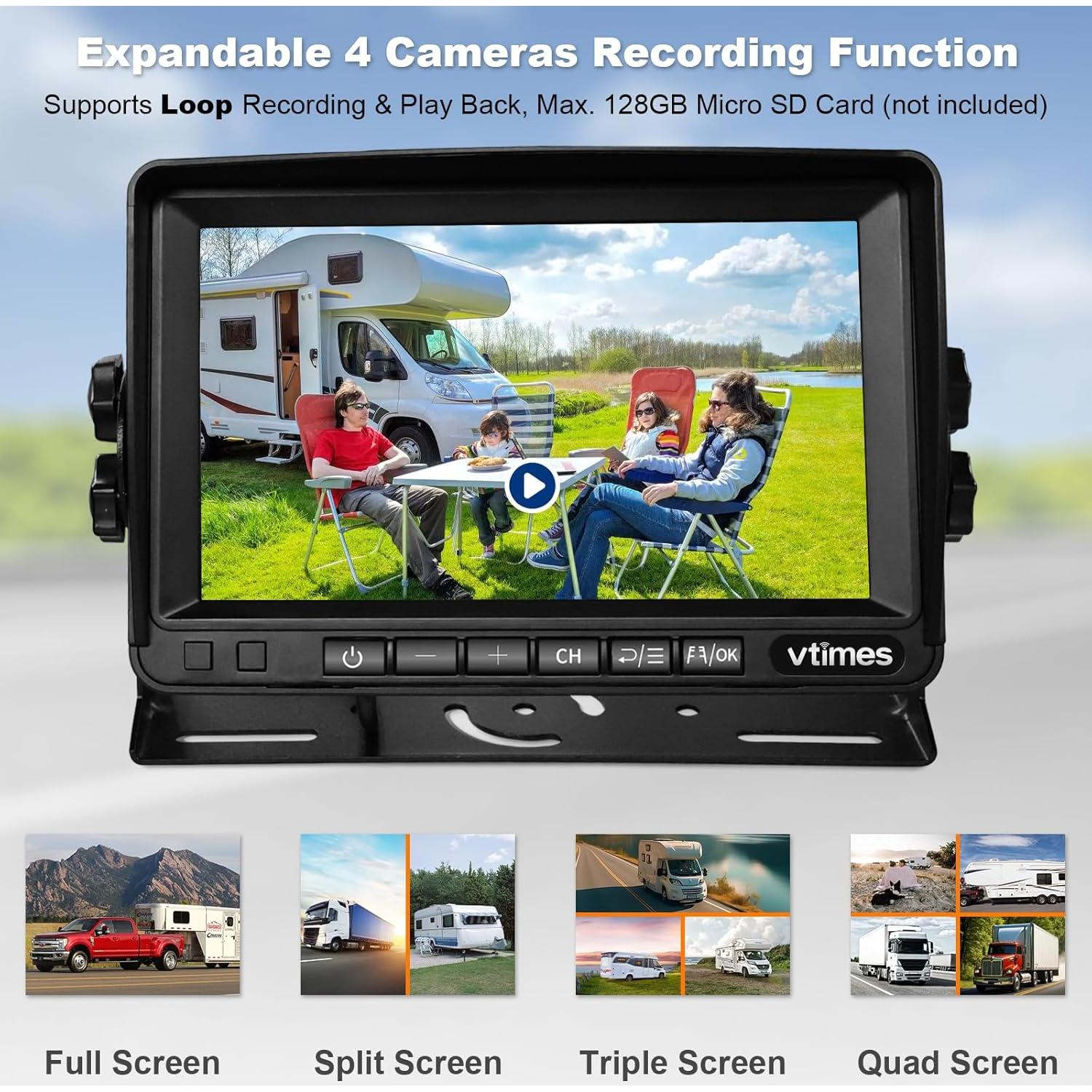 Cámara de Respaldo Inalámbrica VTimes 7" HD con 4 Canales