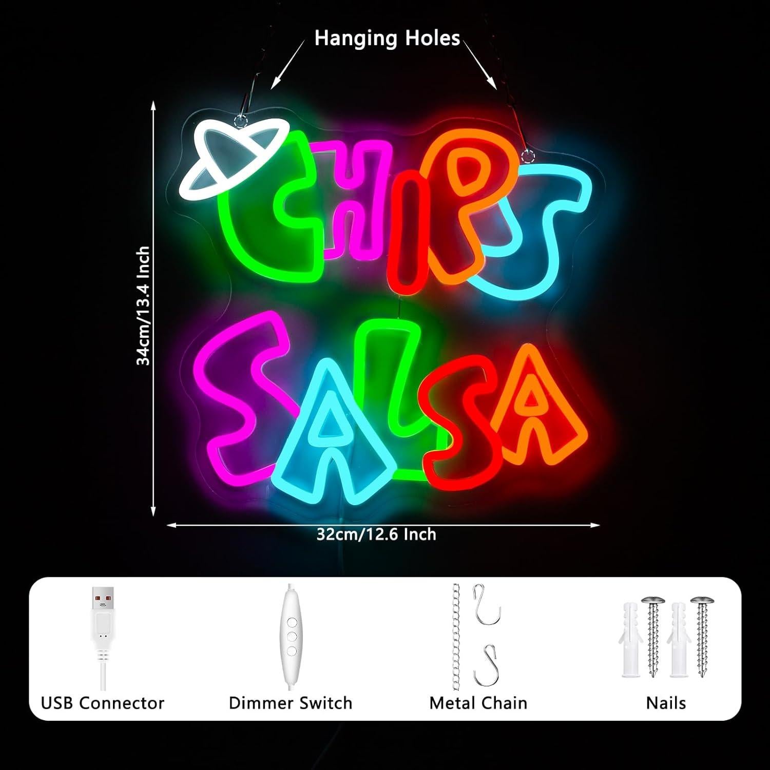 Cartel de Neón Chips y Salsa LED NINSNINT 43x34cm