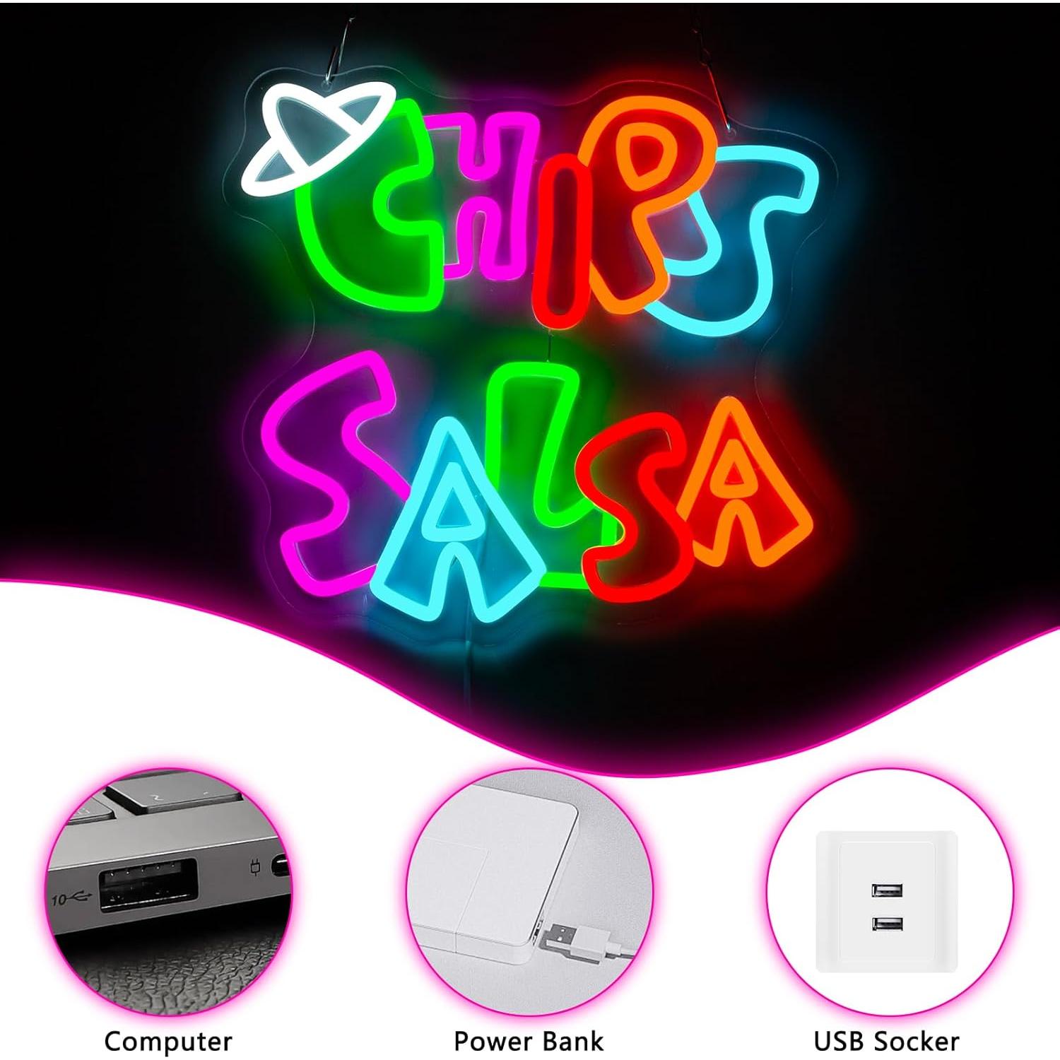 Cartel de Neón Chips y Salsa LED NINSNINT 43x34cm