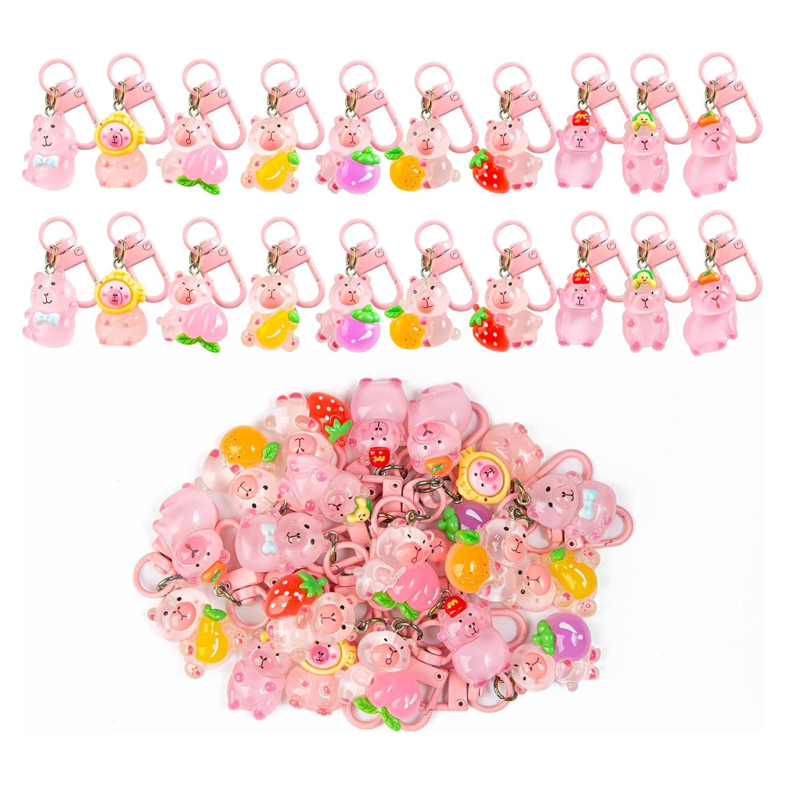Juego de 20 llaveros de capibara rosa - Regalos de fiesta