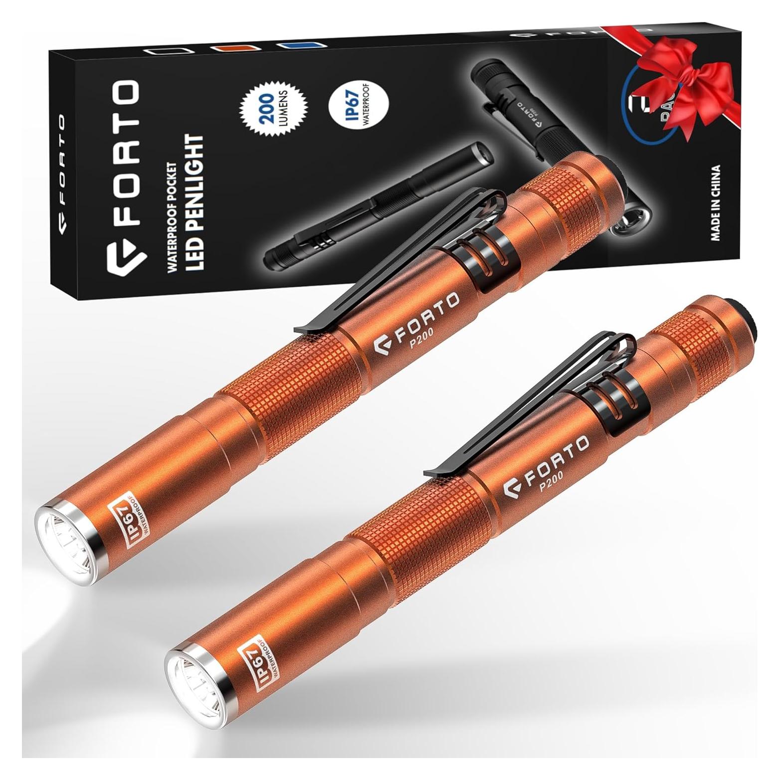 Linterna de Bolsillo FORTO LED 200 Lúmenes IP67 Paquete de 2