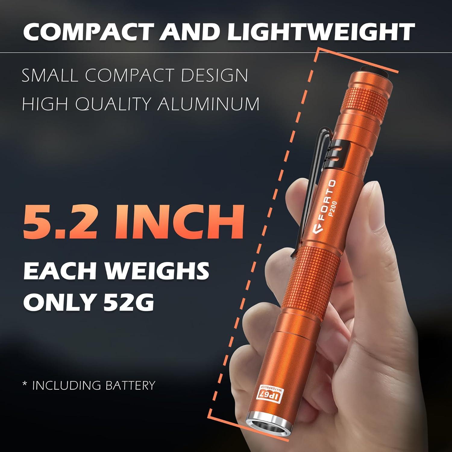 Linterna de Bolsillo FORTO LED 200 Lúmenes IP67 Paquete de 2