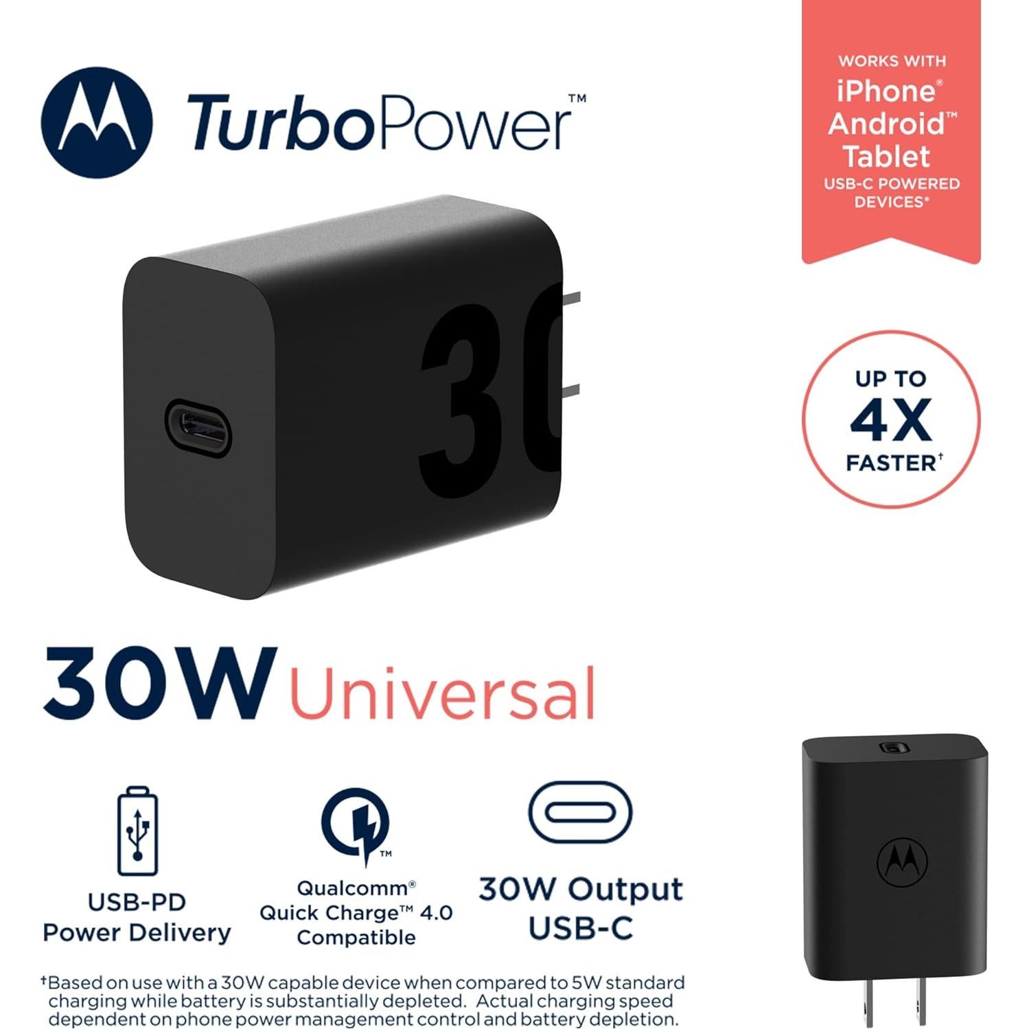 Cargador TurboPower 30W USB-C Motorola - Sin Cable - Compatible con Moto G