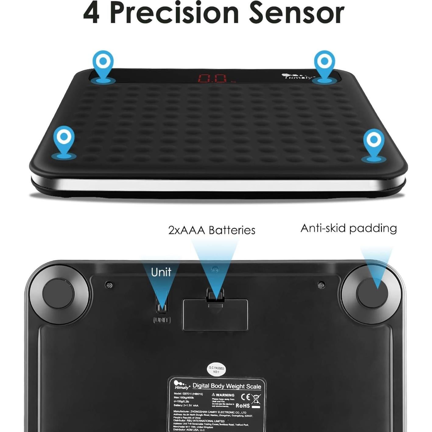 Escala Digital de Baño AGM 180kg Pantalla LCD Antideslizante