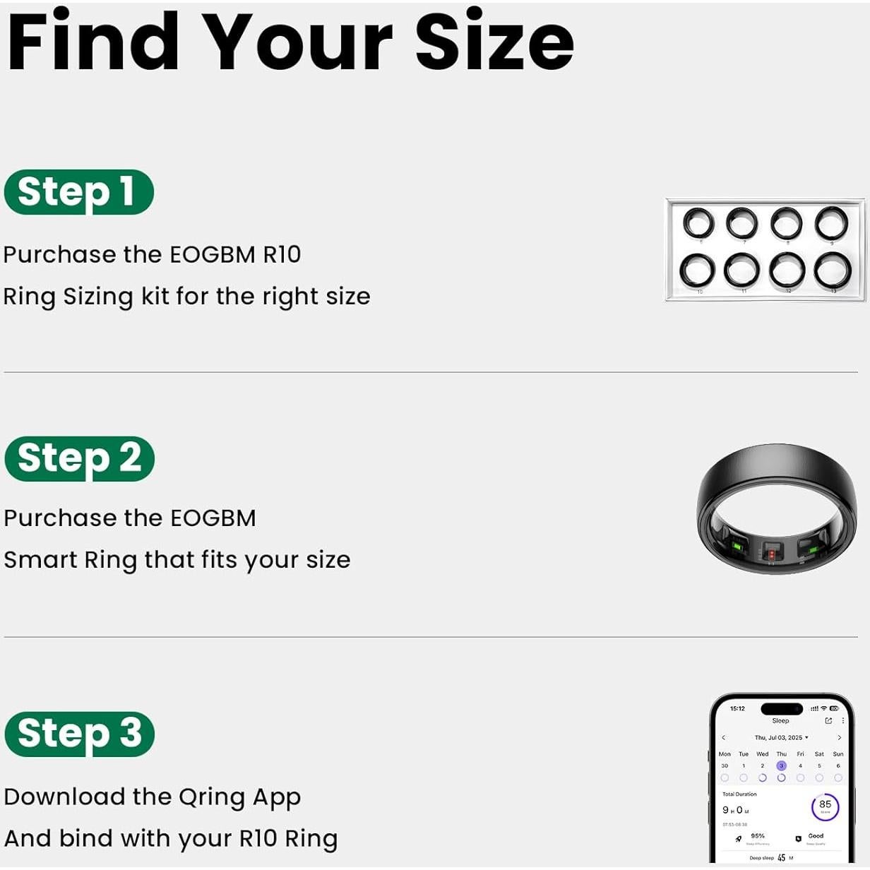 Anillo Inteligente EOGBM Salud y Sueño Negro 8#