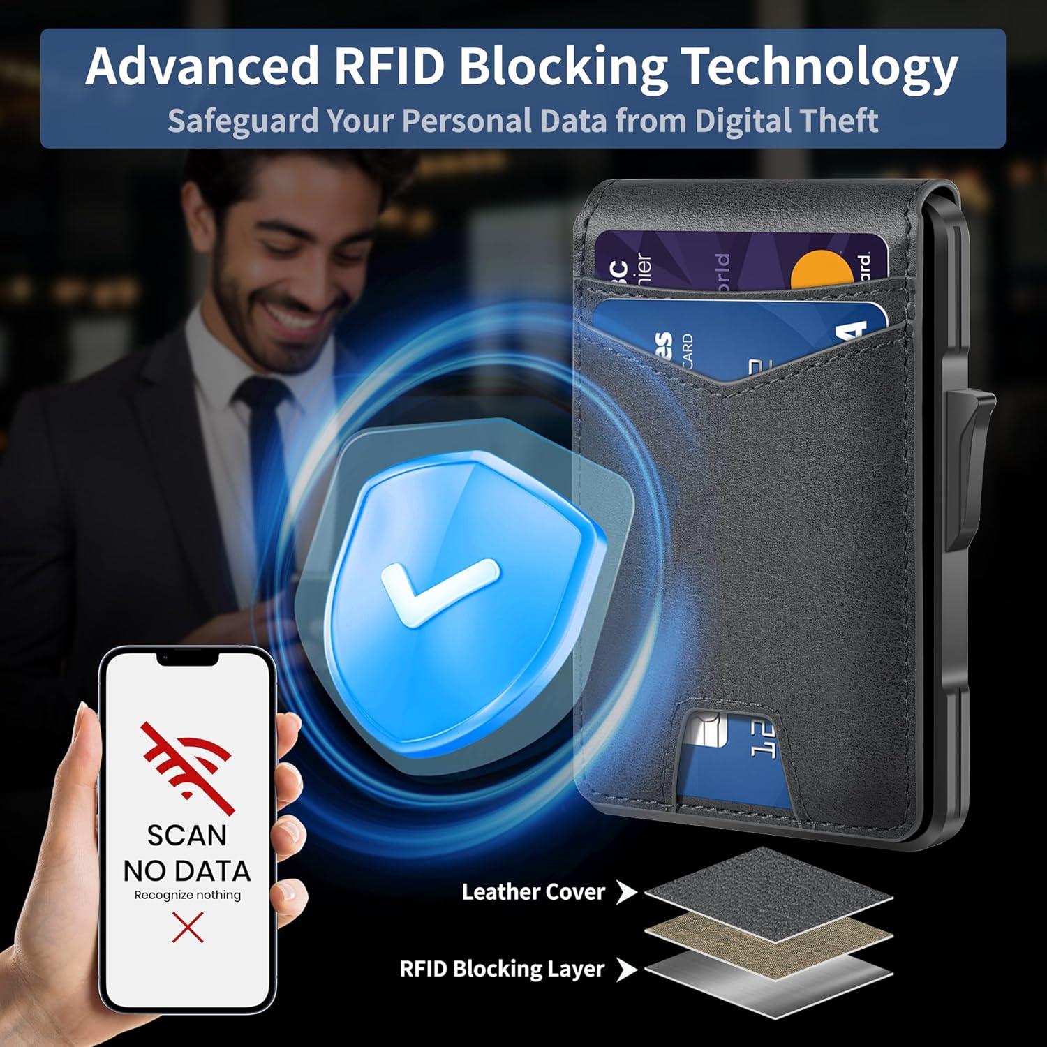 Billetera Slim Drimi con Bloqueo RFID para Hombres - Cuero y Aluminio Negro