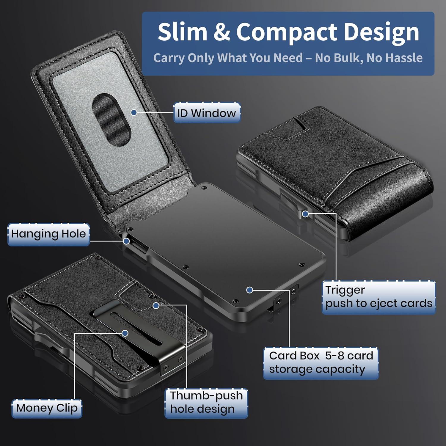 Billetera Slim Drimi con Bloqueo RFID para Hombres - Cuero y Aluminio Negro
