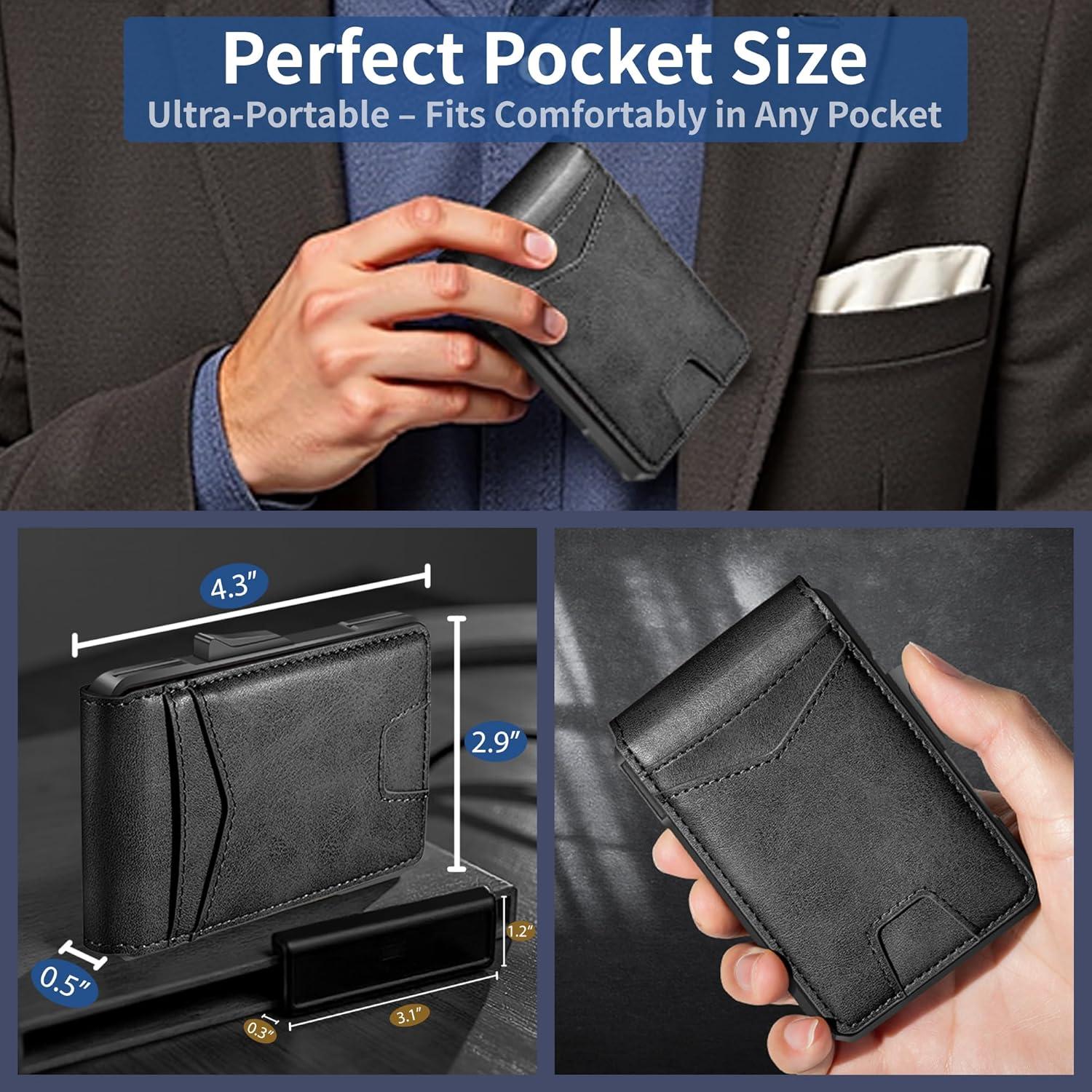 Billetera Slim Drimi con Bloqueo RFID para Hombres - Cuero y Aluminio Negro