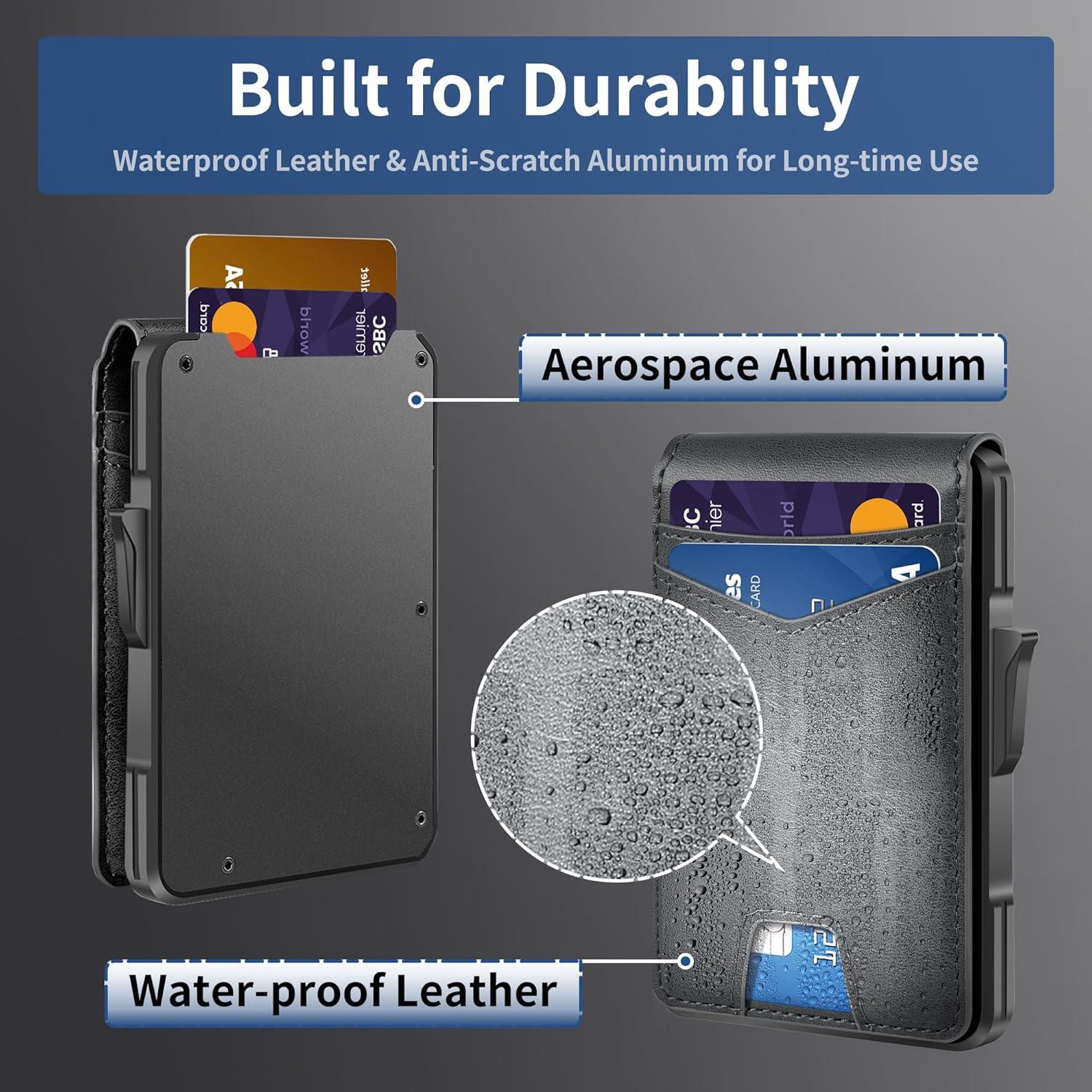 Billetera Slim Drimi con Bloqueo RFID para Hombres - Cuero y Aluminio Negro