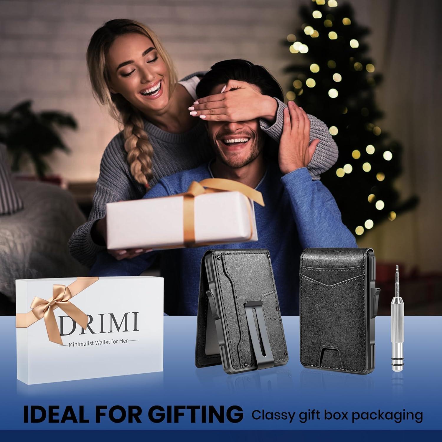 Billetera Slim Drimi con Bloqueo RFID para Hombres - Cuero y Aluminio Negro