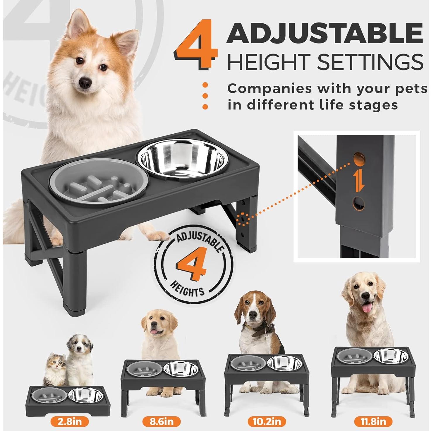 Cuencos Elevados para Perros Ciconira 4 Alturas Ajustables