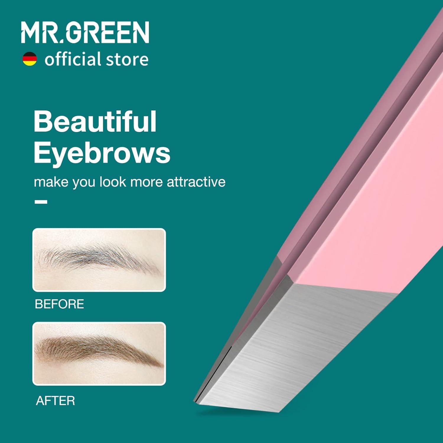 Pinzas de Cejas MR.GREEN Rosa Acero Inoxidable Ergonómicas