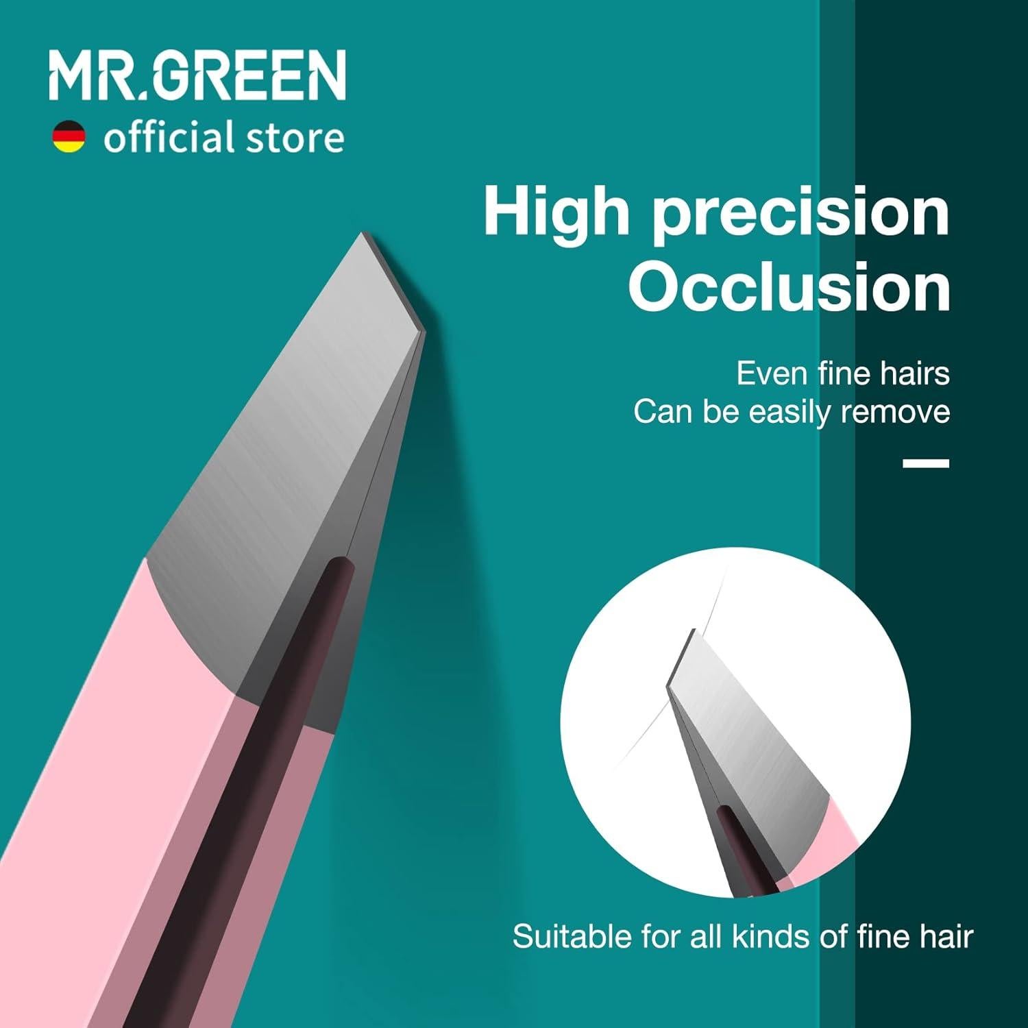 Pinzas de Cejas MR.GREEN Rosa Acero Inoxidable Ergonómicas