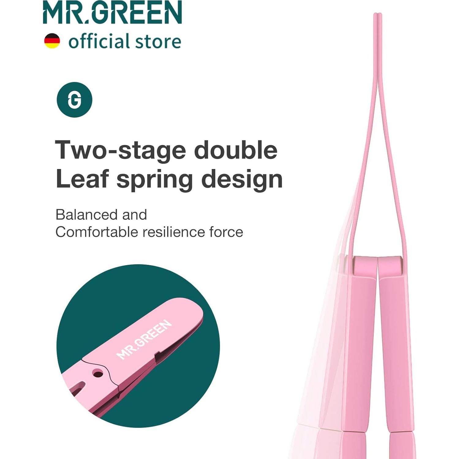 Pinzas de Cejas MR.GREEN Rosa Acero Inoxidable Ergonómicas