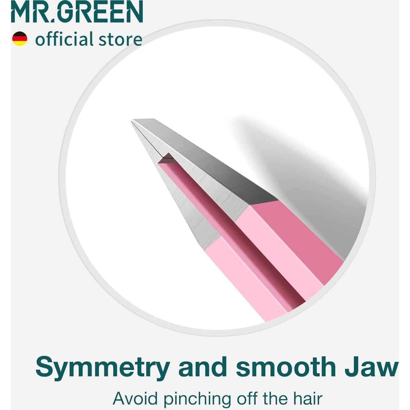 Pinzas de Cejas MR.GREEN Rosa Acero Inoxidable Ergonómicas