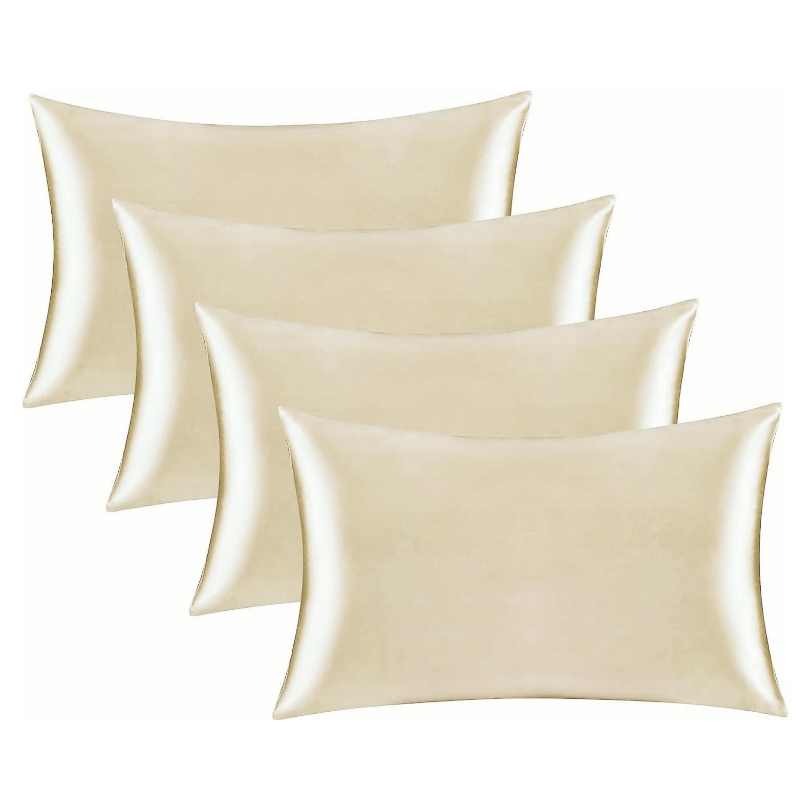 Funda de Almohada de Satén Juwenin Home Estándar 4 Piezas Beige