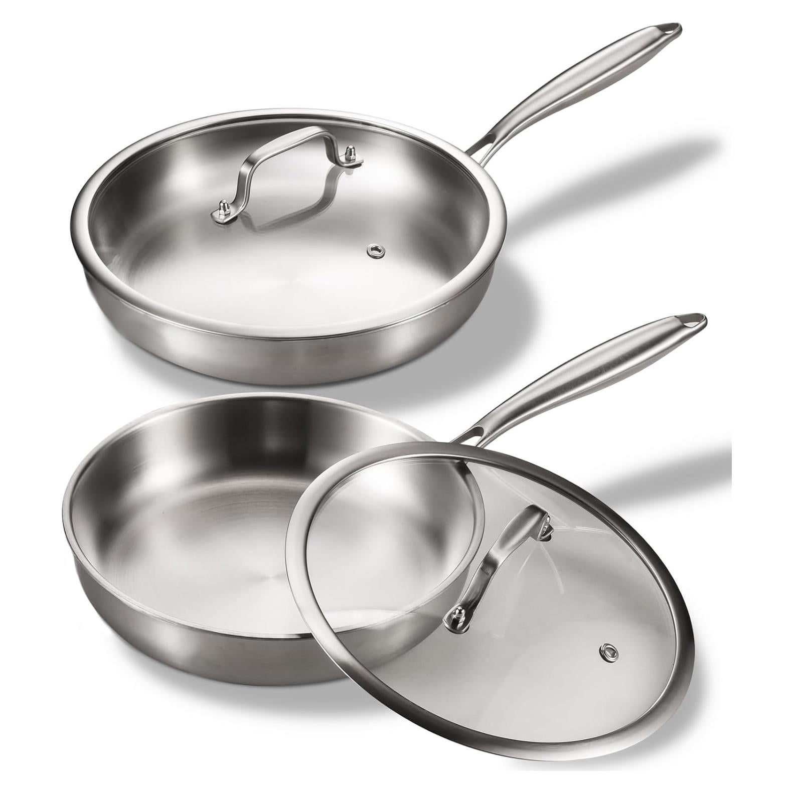 Juego de Sartenes de Acero Inoxidable MOUTIUS 20.32cm y 25.4cm