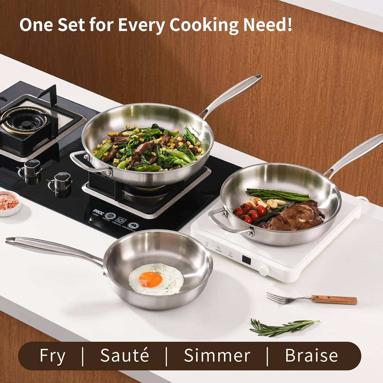 Juego de Sartenes de Acero Inoxidable MOUTIUS 20.32cm y 25.4cm