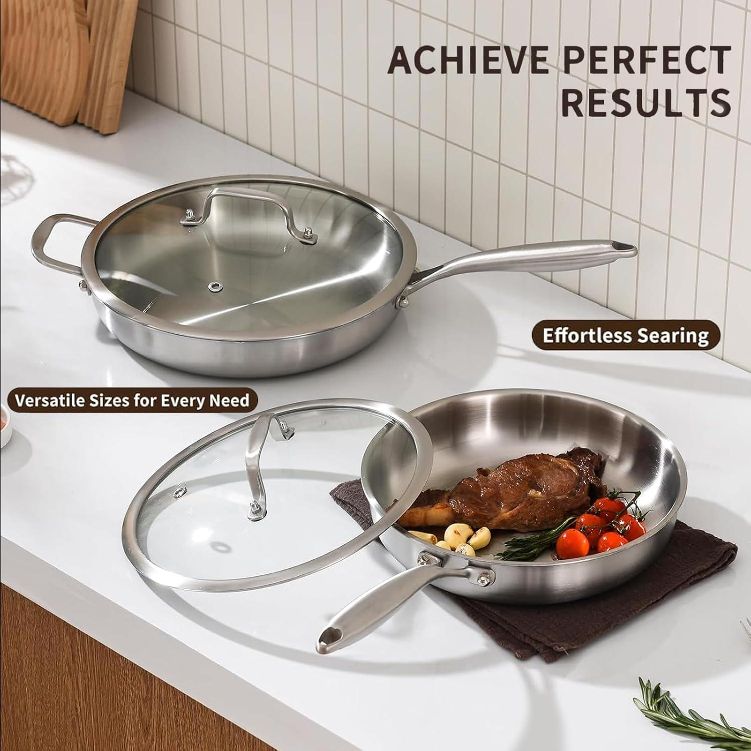 Juego de Sartenes de Acero Inoxidable MOUTIUS 20.32cm y 25.4cm