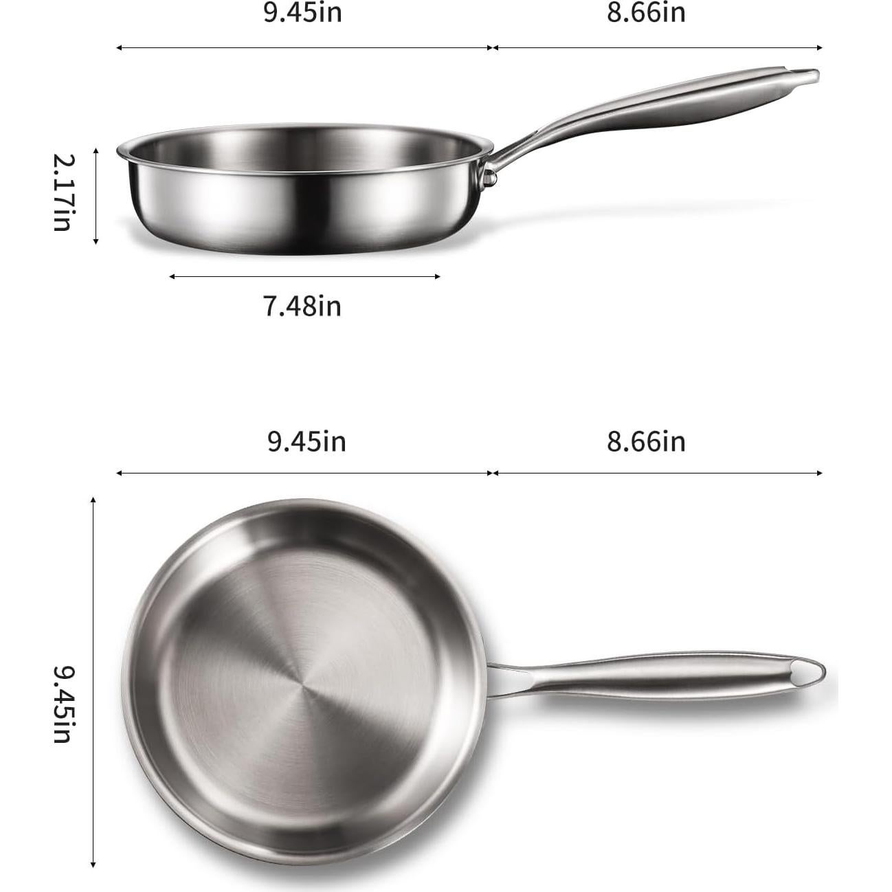 Juego de Sartenes de Acero Inoxidable MOUTIUS 20.32cm y 25.4cm