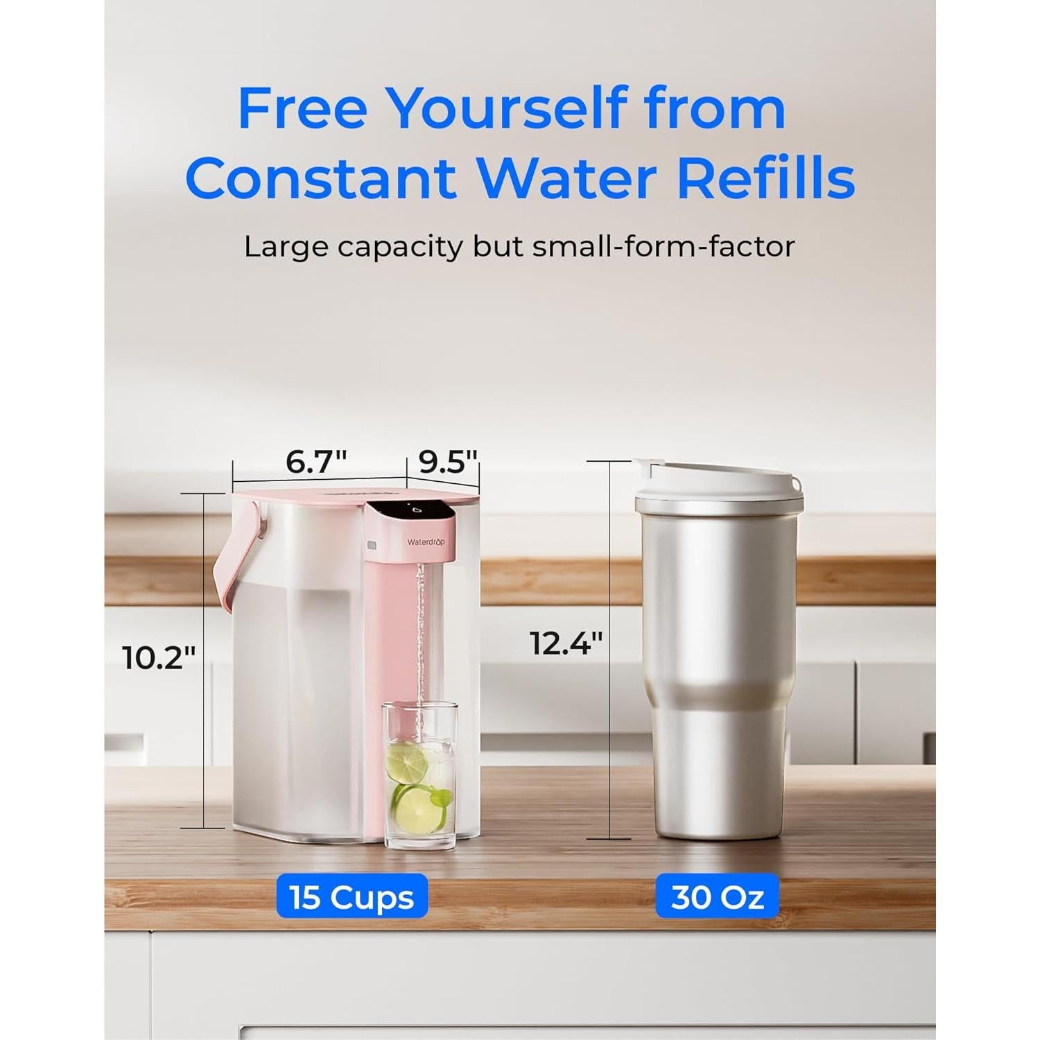 Jarra de Filtro de Agua Eléctrica Waterdrop 15 Tazas Rosa