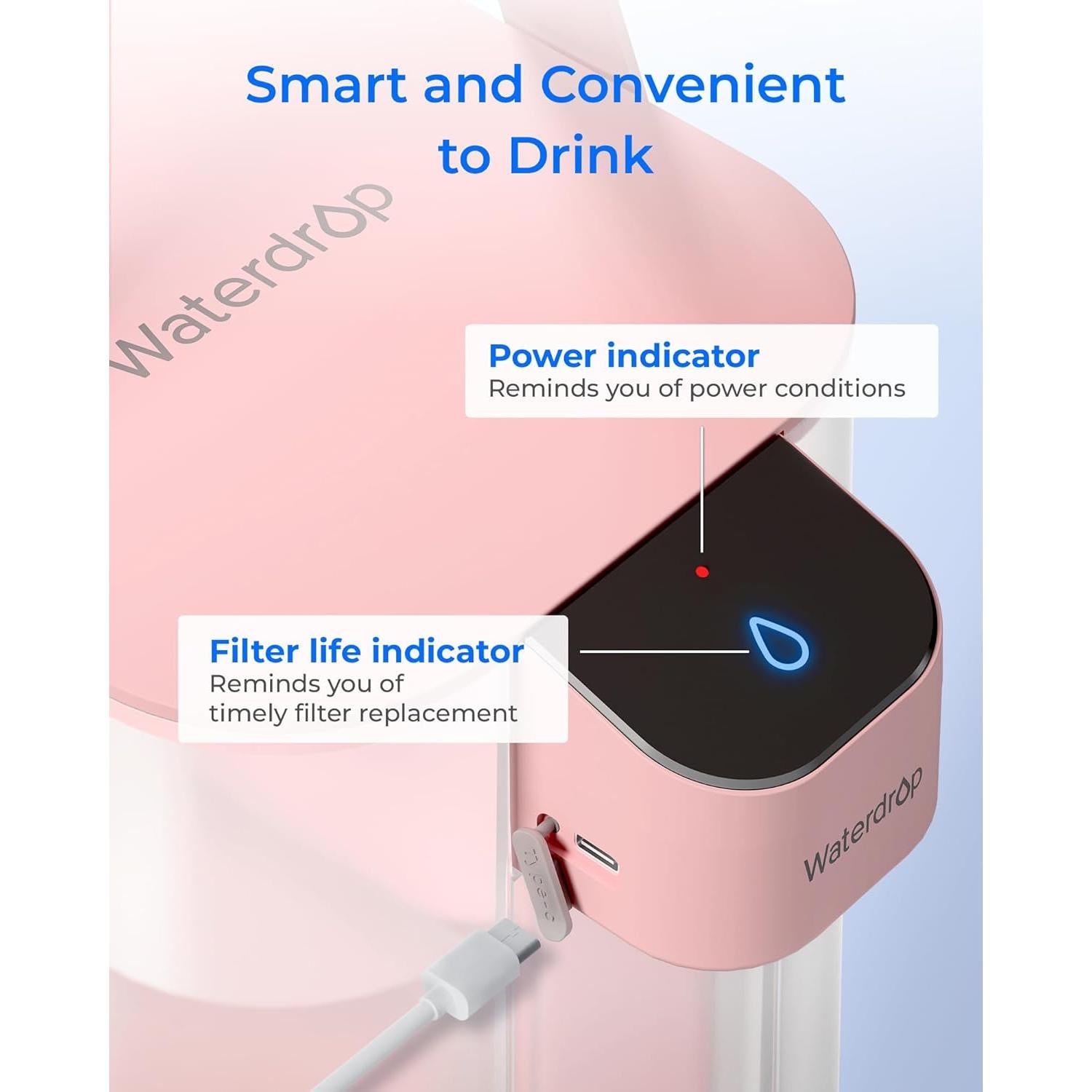 Jarra de Filtro de Agua Eléctrica Waterdrop 15 Tazas Rosa