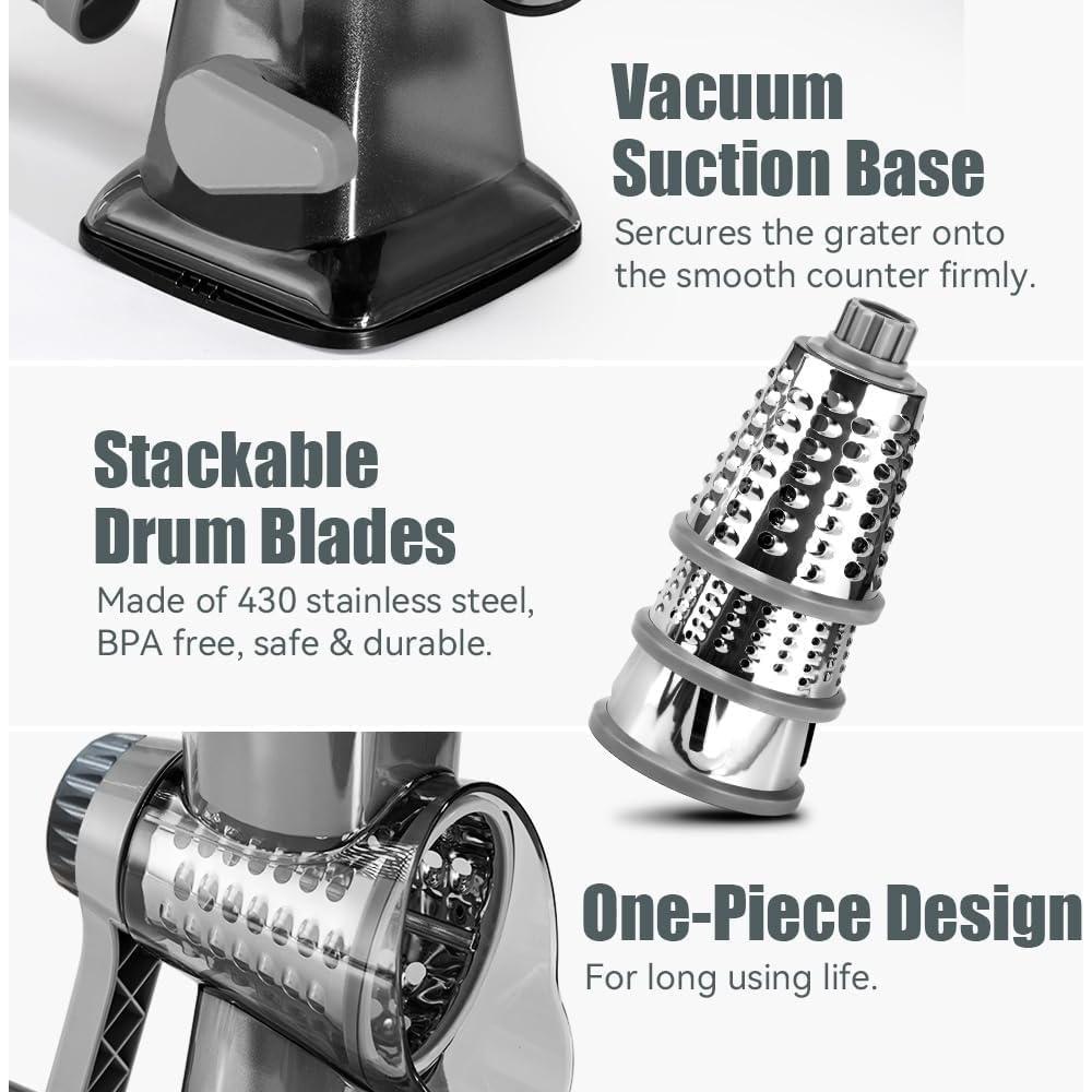 Rallador de Queso Rotativo Dachenus con Base de Succión Gris