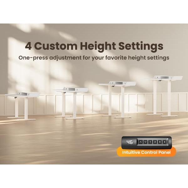 ErGear Electric Standing Desk with Drawers, 40″ x 24″ Small Gaming Table Compatible Monitor Stand, Stand up Desks, Home Office Height-Adjustable Desk with Storage Shelf, 4 Preset Heights, White