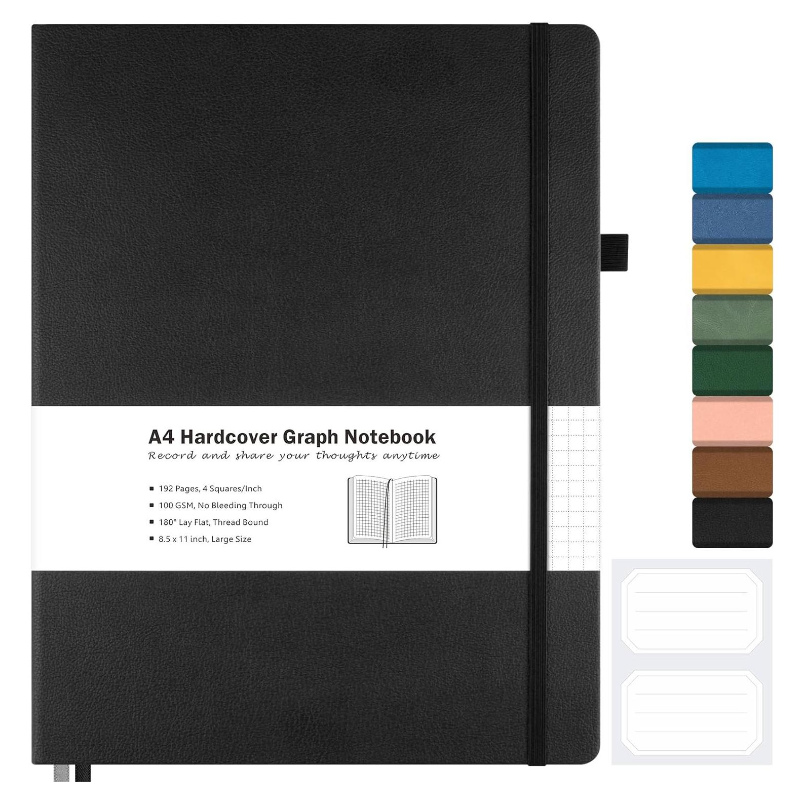 Cuaderno A4 Cuadriculado MALEDEN Tapa Dura Negro 192 Páginas