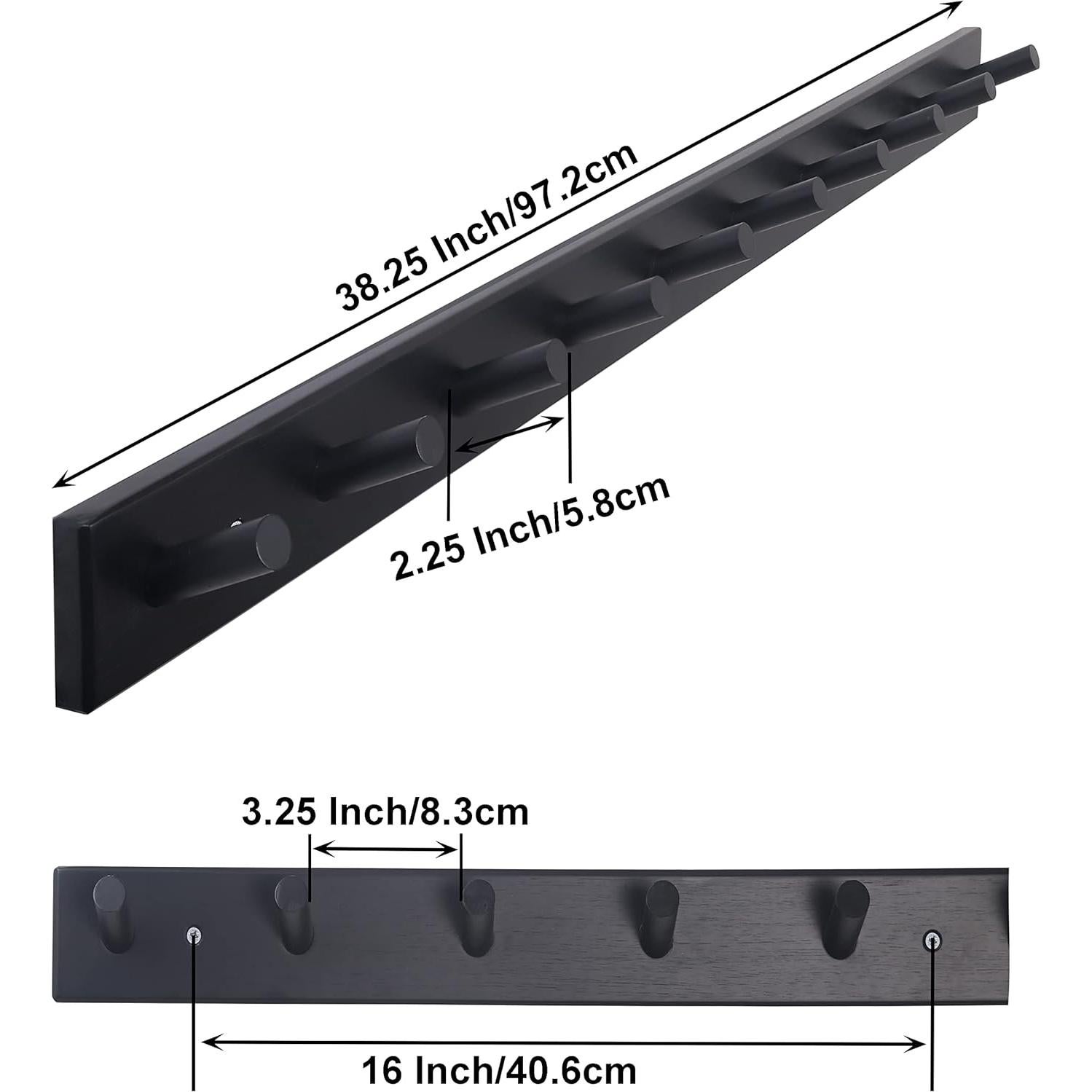 Perchero de Madera SKOLOO Negro 10 Ganchos 98.87 cm Montado en Pared