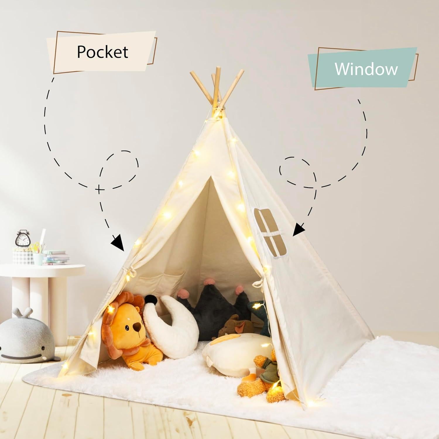 Tienda Teepee Infantil Atlasonix 2.54m Beige - Juego Interior