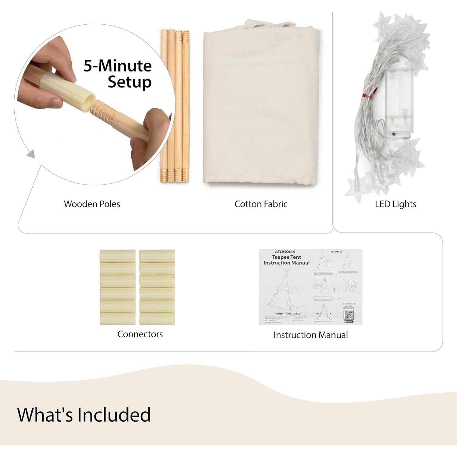 Tienda Teepee Infantil Atlasonix 2.54m Beige - Juego Interior