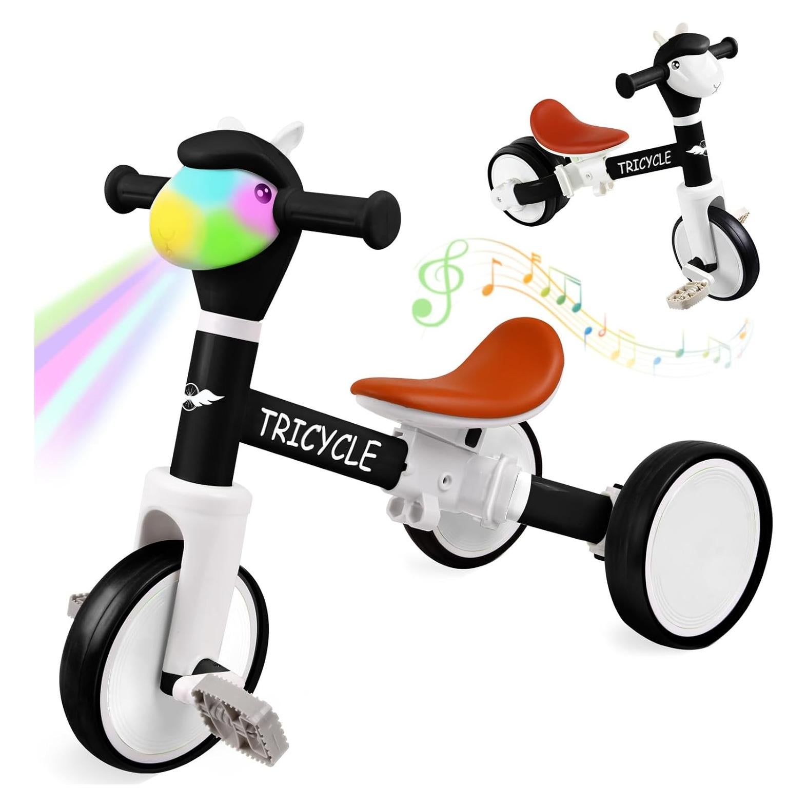 Triciclo para Niños FZHZZ Negro 4 en 1 con Luz y Música