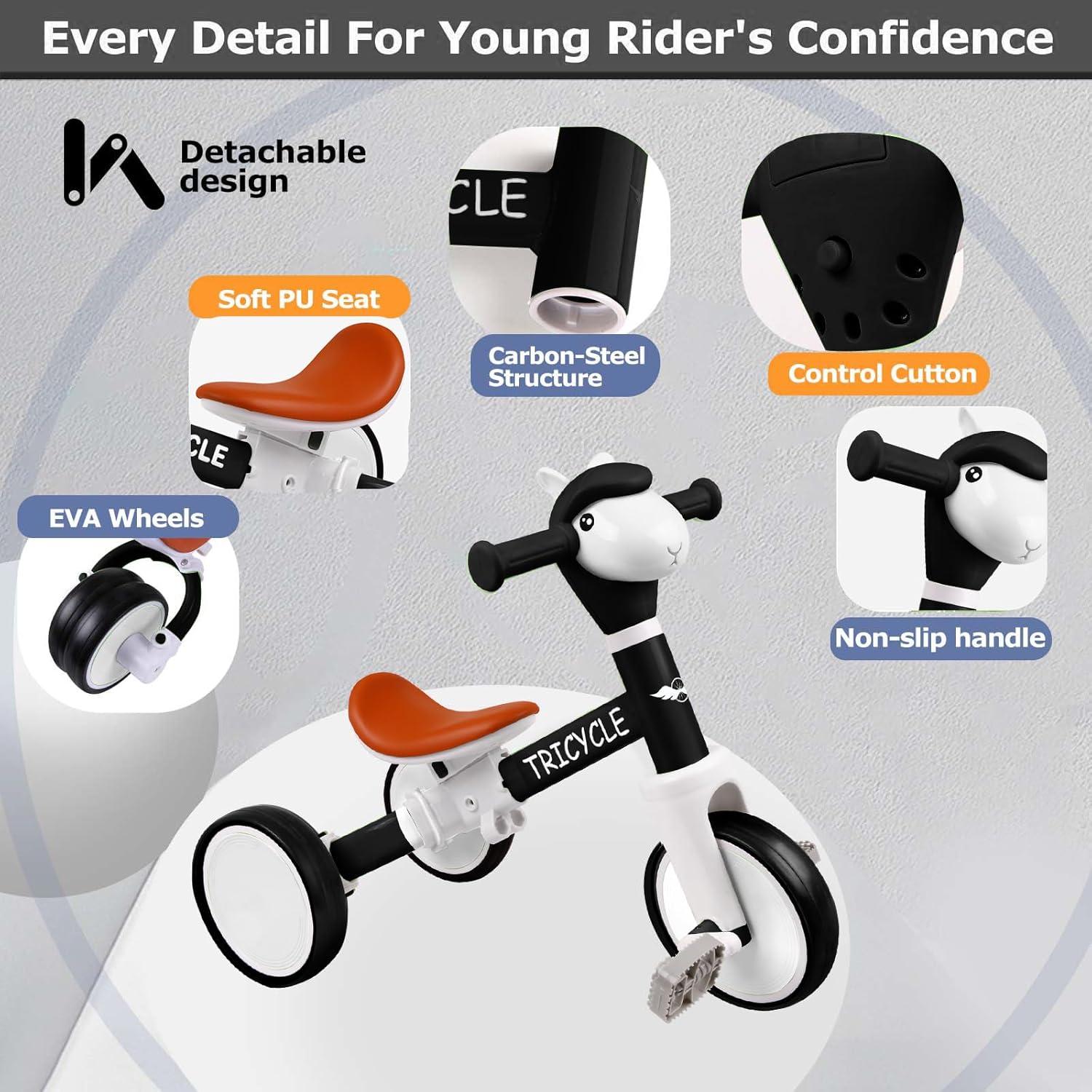 Triciclo para Niños FZHZZ Negro 4 en 1 con Luz y Música