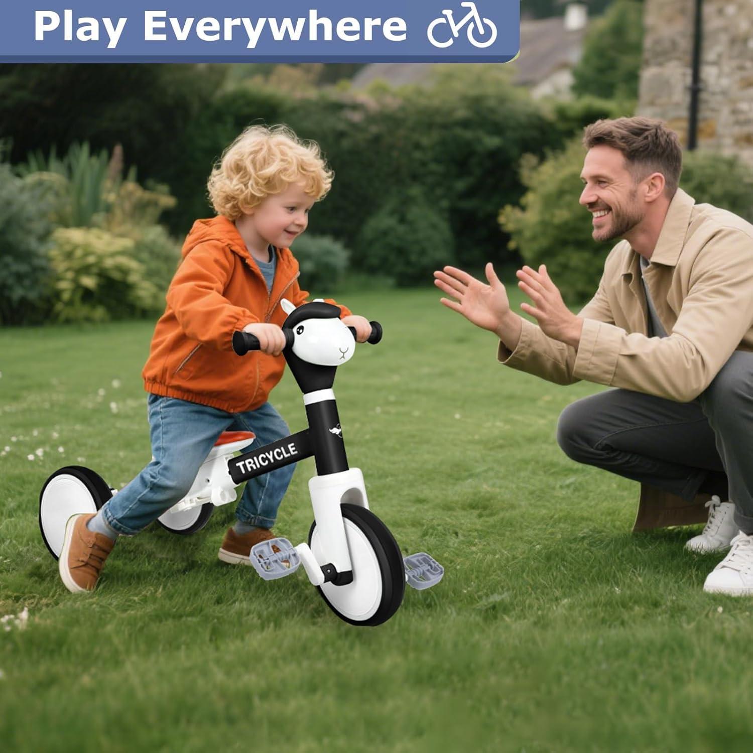 Triciclo para Niños FZHZZ Negro 4 en 1 con Luz y Música