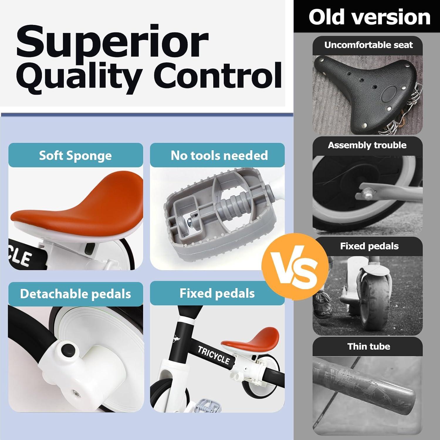 Triciclo para Niños FZHZZ Negro 4 en 1 con Luz y Música