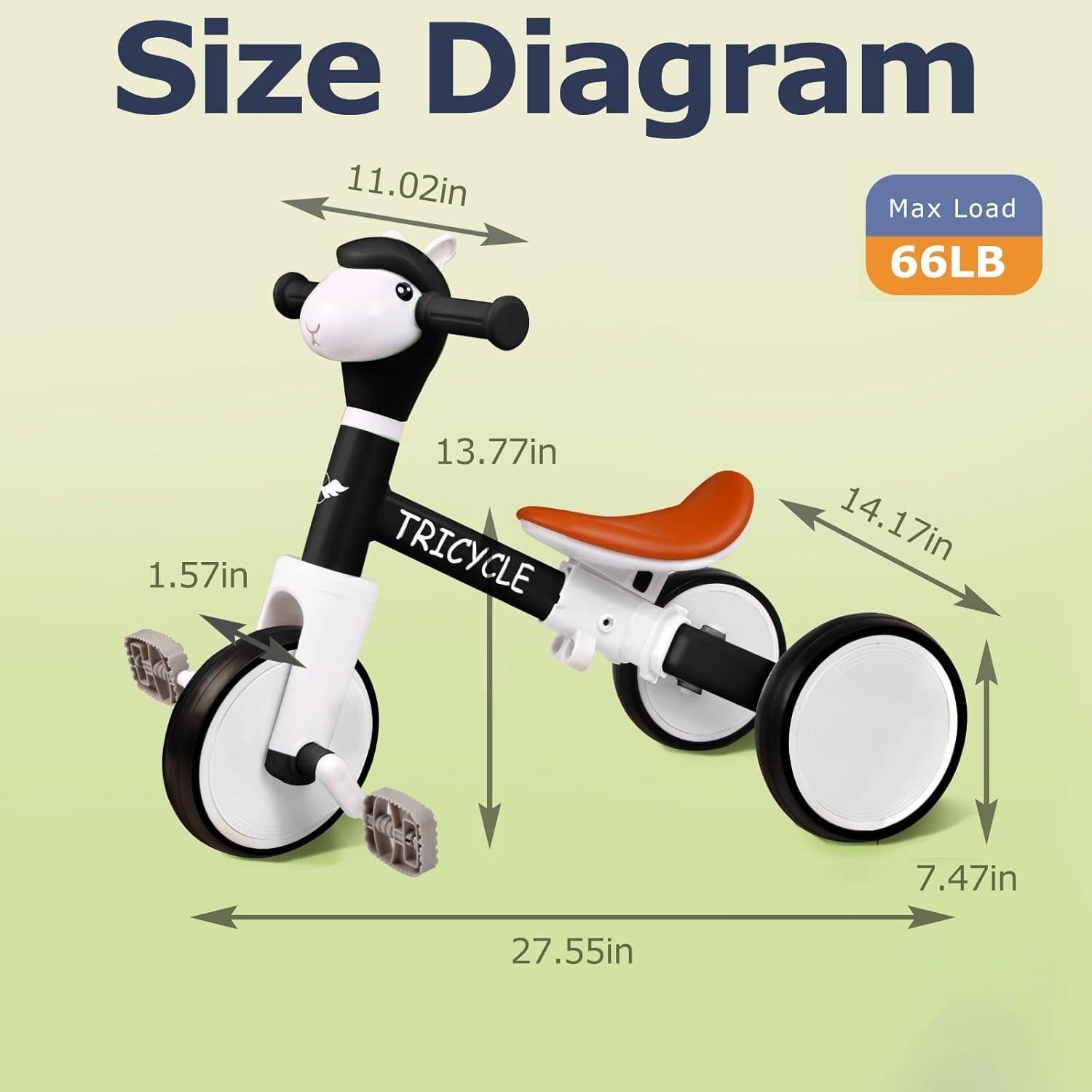 Triciclo para Niños FZHZZ Negro 4 en 1 con Luz y Música