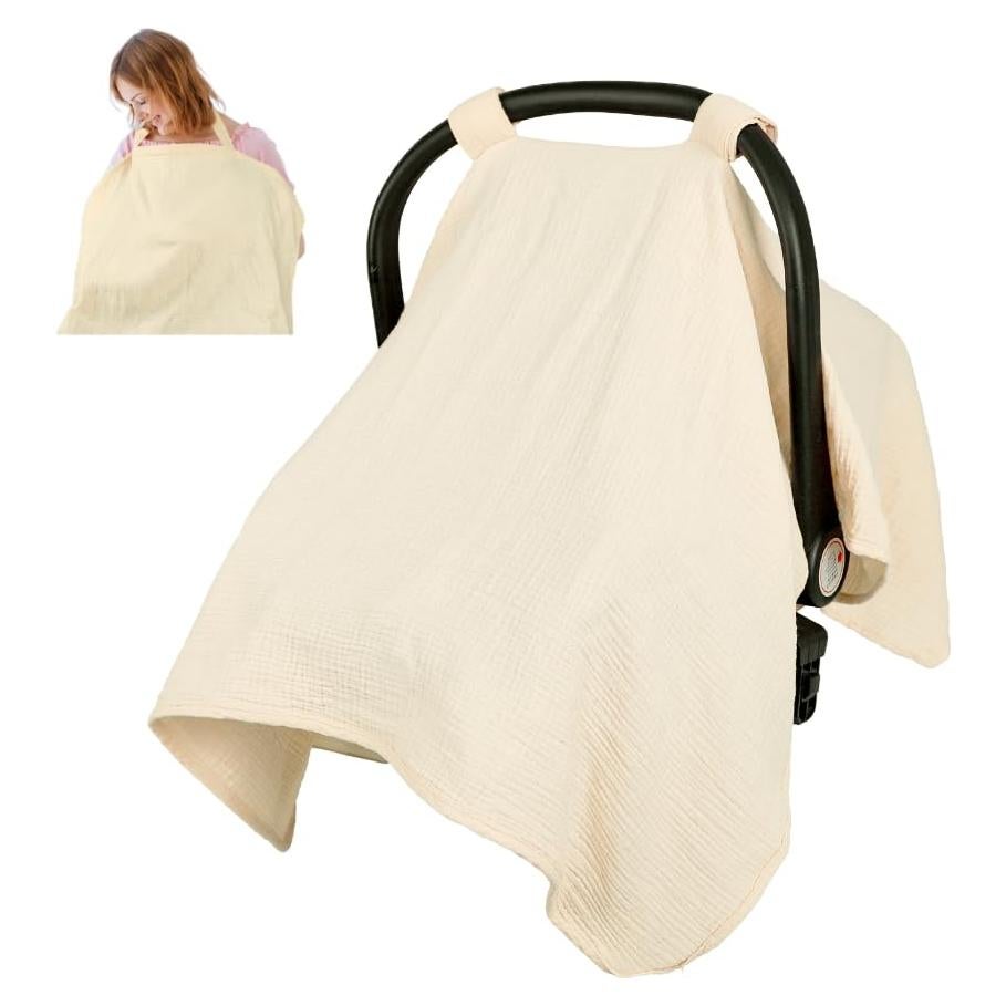 Cubierta de Asiento de Auto Muselina Beige para Bebés 2 en 1