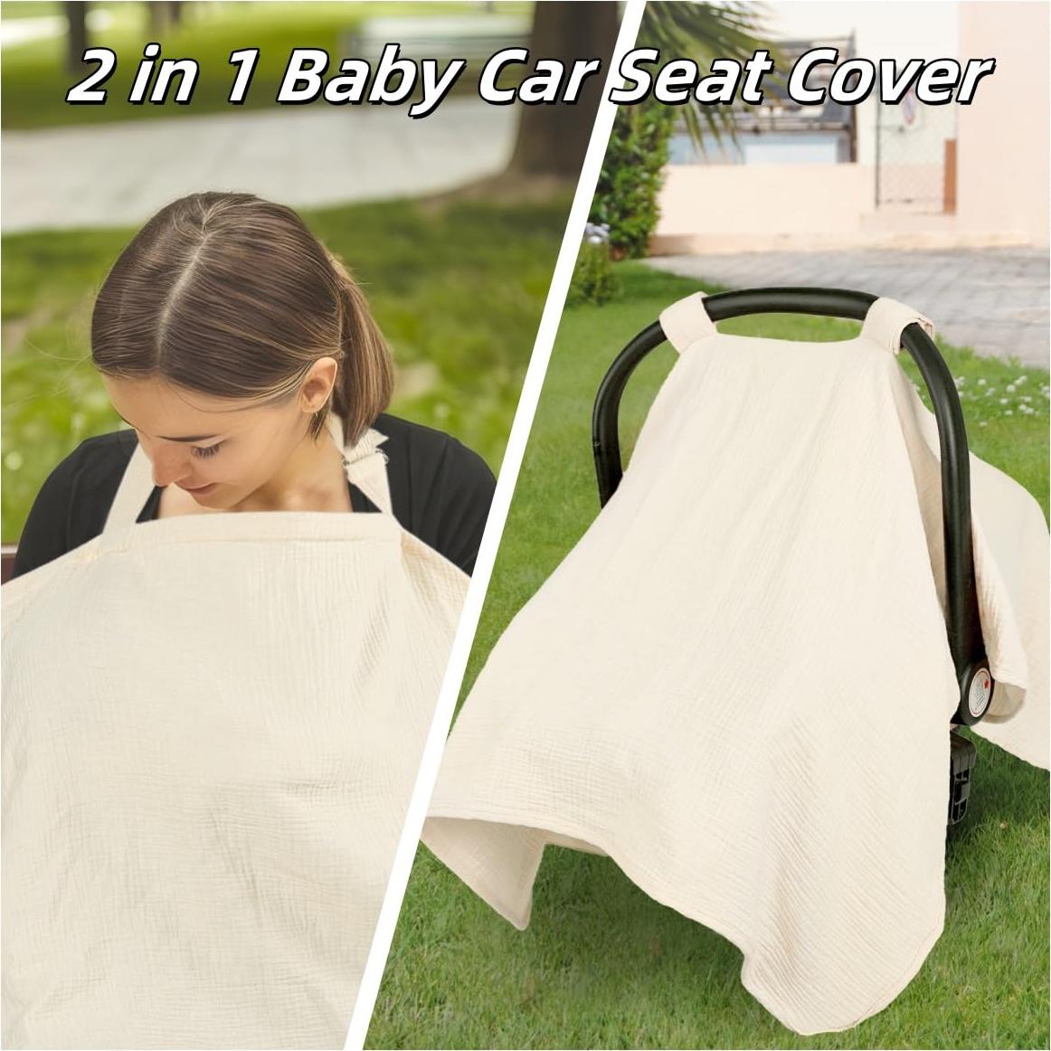 Cubierta de Asiento de Auto Muselina Beige para Bebés 2 en 1