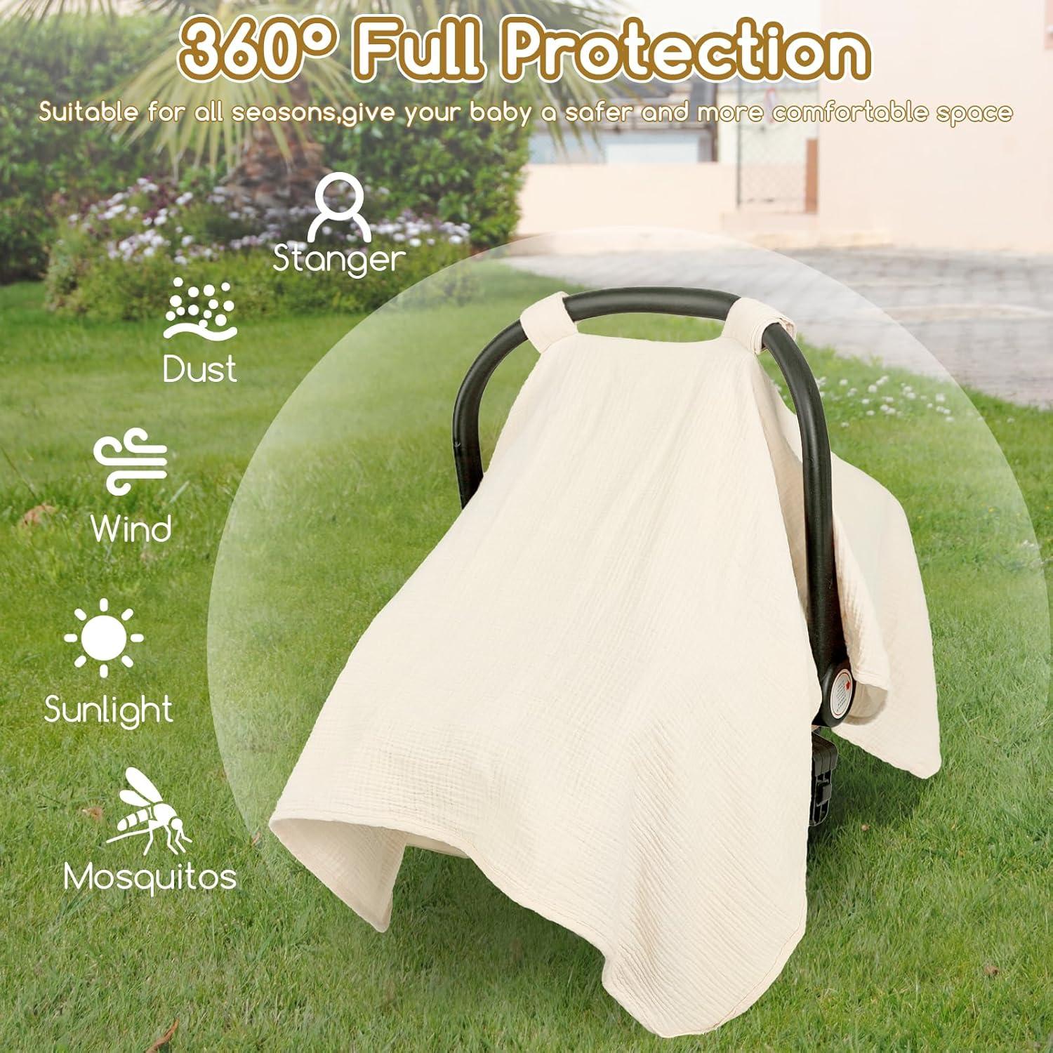 Cubierta de Asiento de Auto Muselina Beige para Bebés 2 en 1