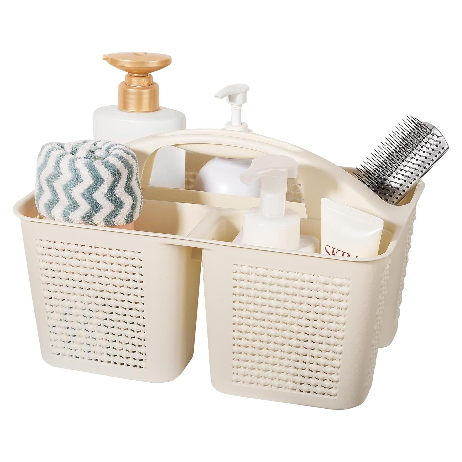 Cesta de Ducha Portátil UUJOLY Beige, Organizador 3 Compartimentos