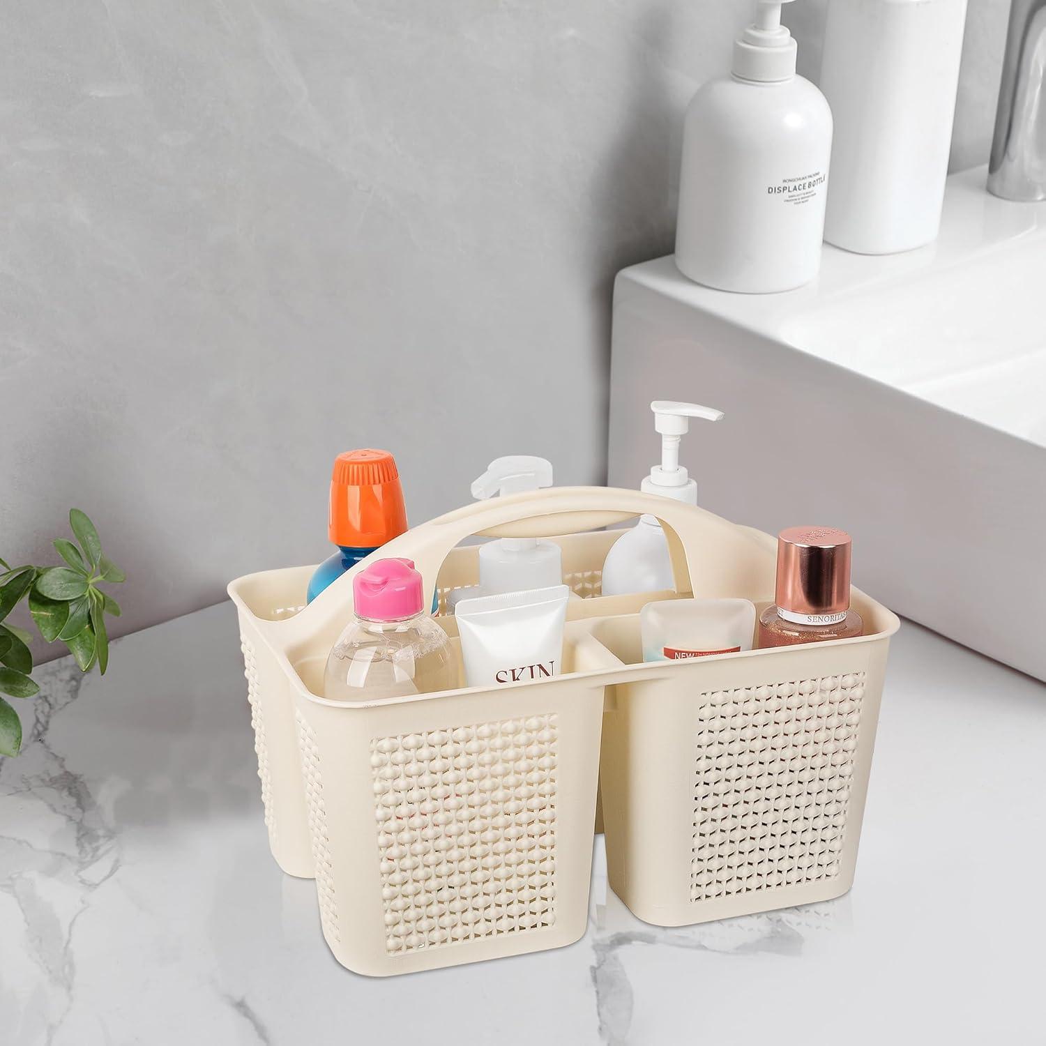 Cesta de Ducha Portátil UUJOLY Beige, Organizador 3 Compartimentos