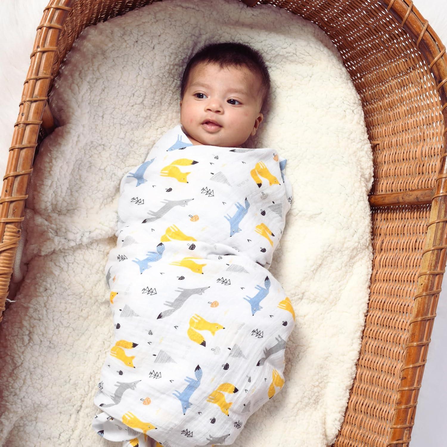 Mantas de Muselina 100% Algodón Featherhead - 120x120 cm - 2 Paquete Zorros Azules