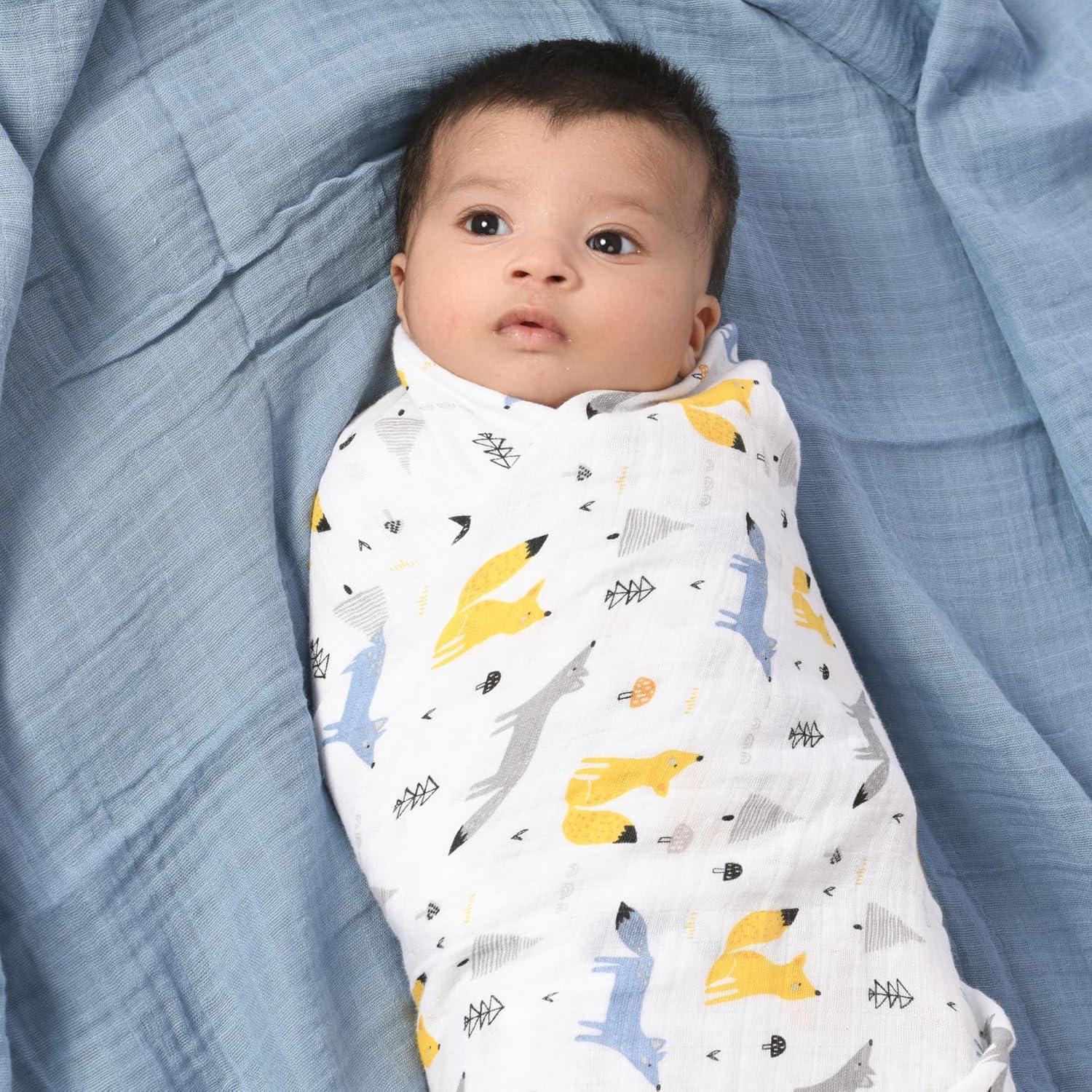 Mantas de Muselina 100% Algodón Featherhead - 120x120 cm - 2 Paquete Zorros Azules