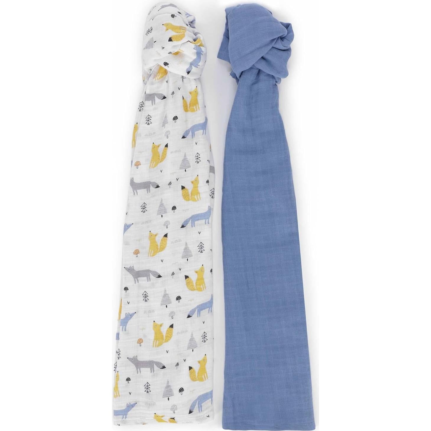 Mantas de Muselina 100% Algodón Featherhead - 120x120 cm - 2 Paquete Zorros Azules