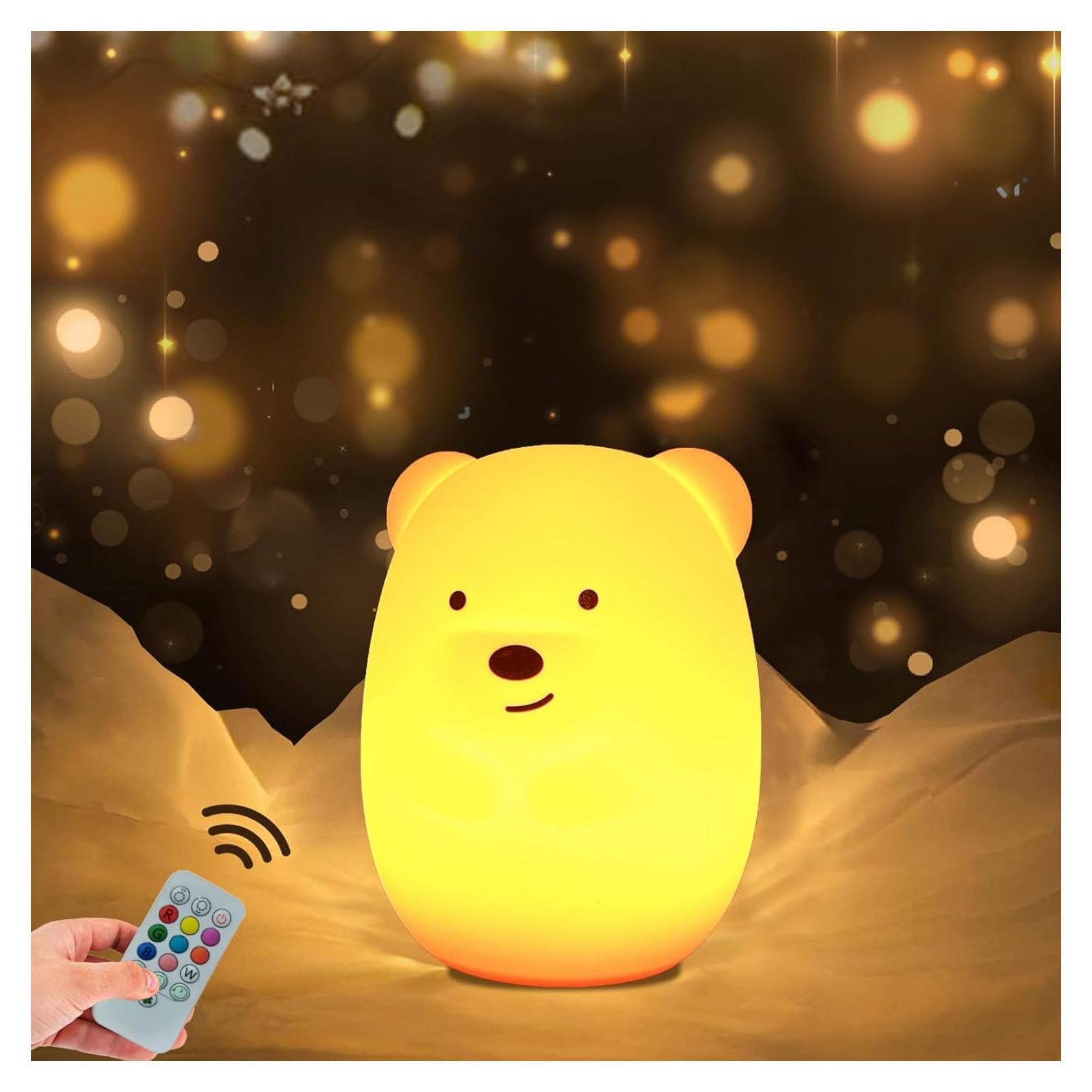 Luz Nocturna Oso Grande WHA&DARREN para Niños, Silicona, Control Remoto
